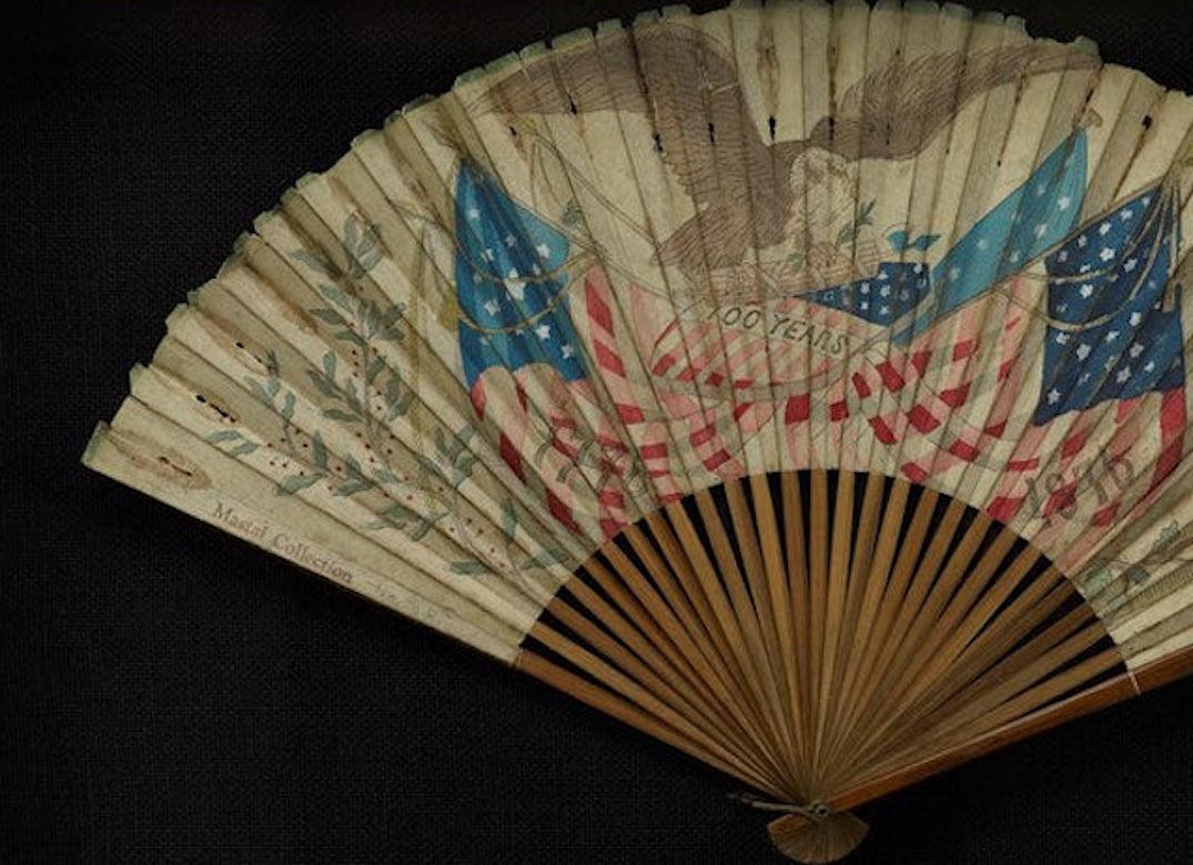 Philadelphia Centennial Exposition Folding Fan, Circa 1876 In Good Condition In Colorado Springs, CO