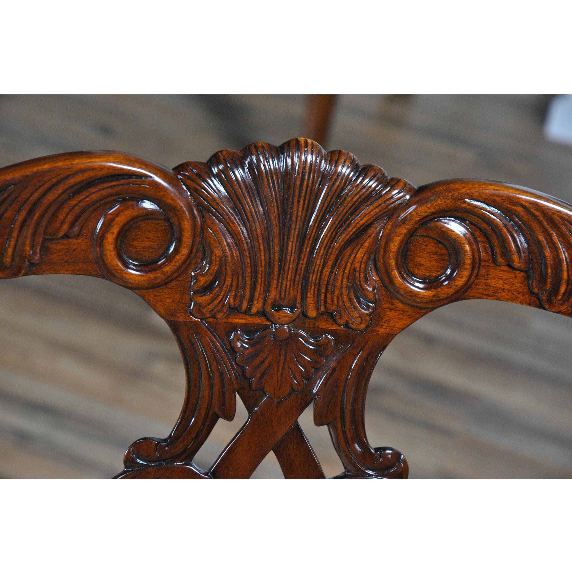 Hand-Carved Philadelphia Chippendale Chairs, Set of 10 For Sale