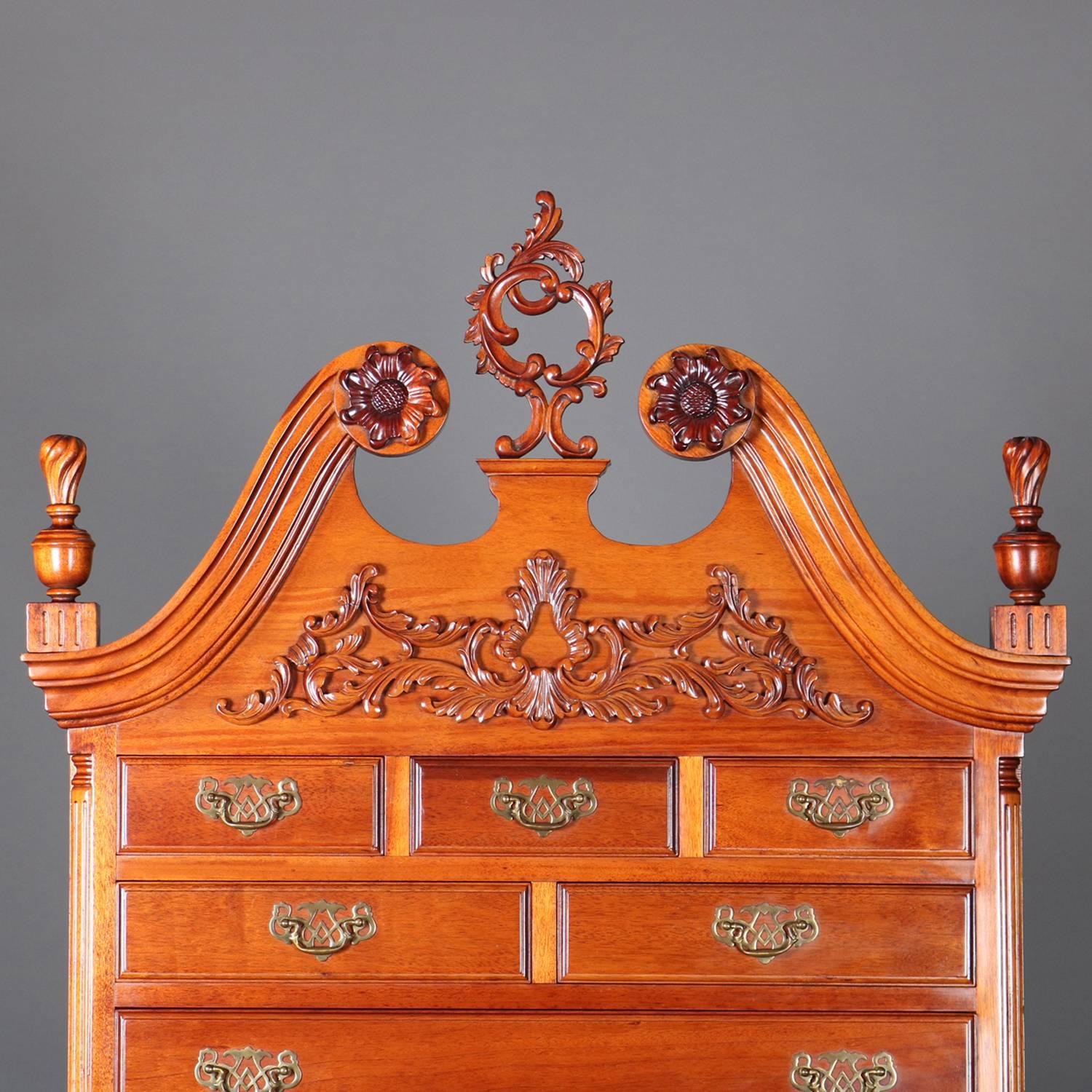 American Philadelphia Chippendale School Hand-Carved Mahogany Chest on Chest 20th Century