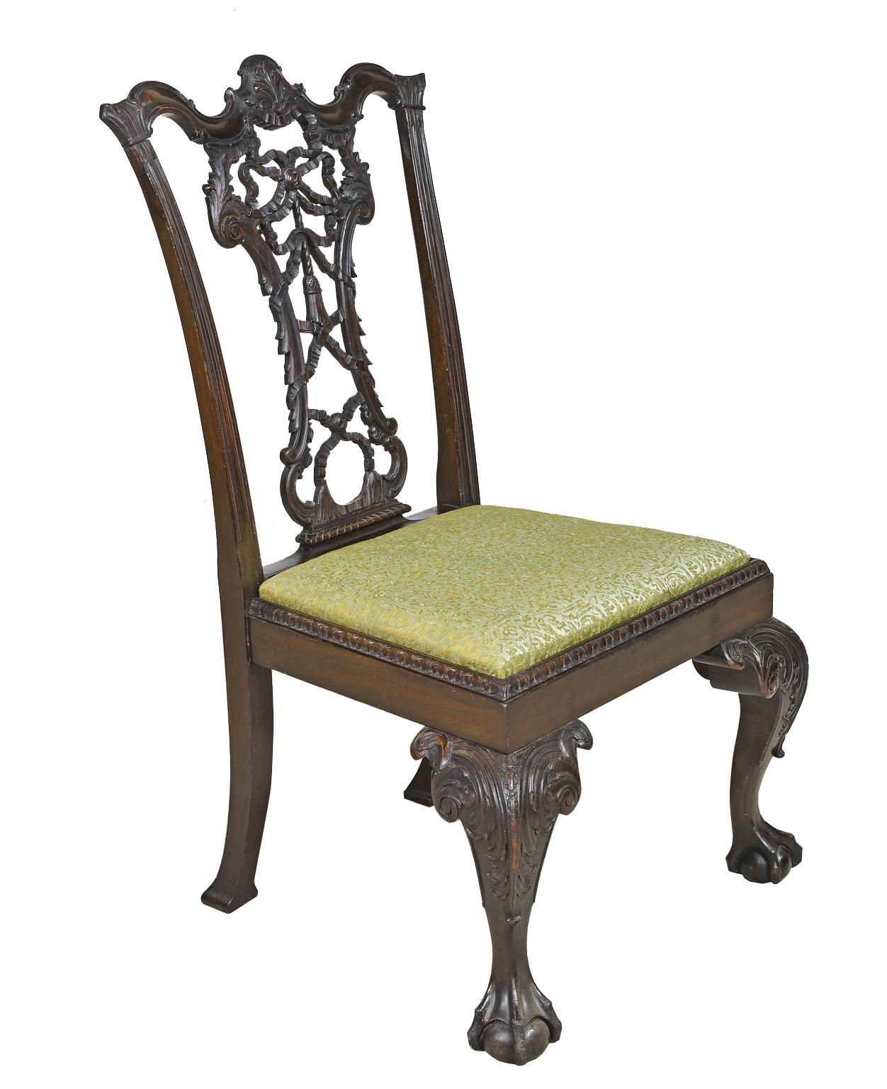Upholstery Philadelphia Chippendale Style Chair with Carved Ribbon-Back, circa 1840 For Sale