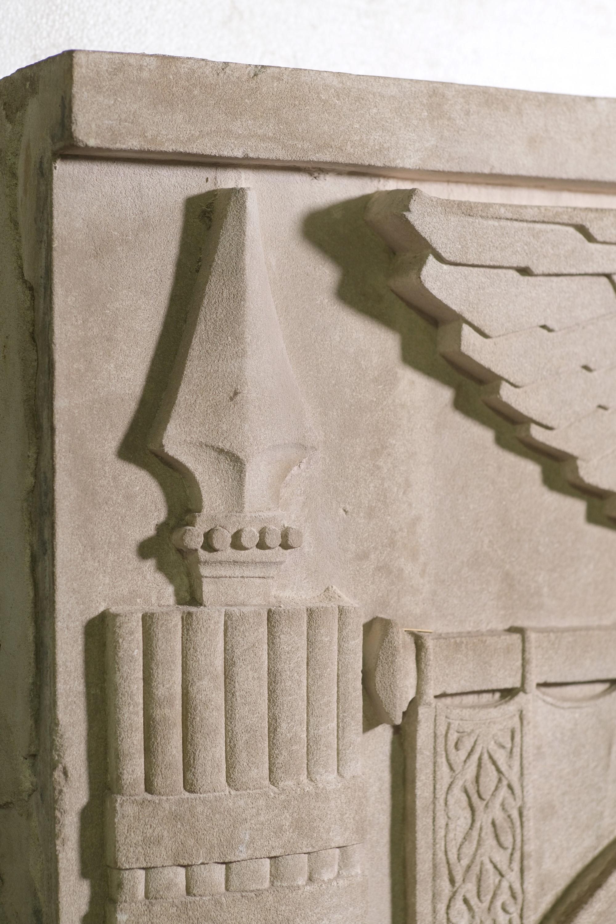 Art Deco Phila Civic Center Carved Limestone Asia Frieze Eagle Imperial For Sale