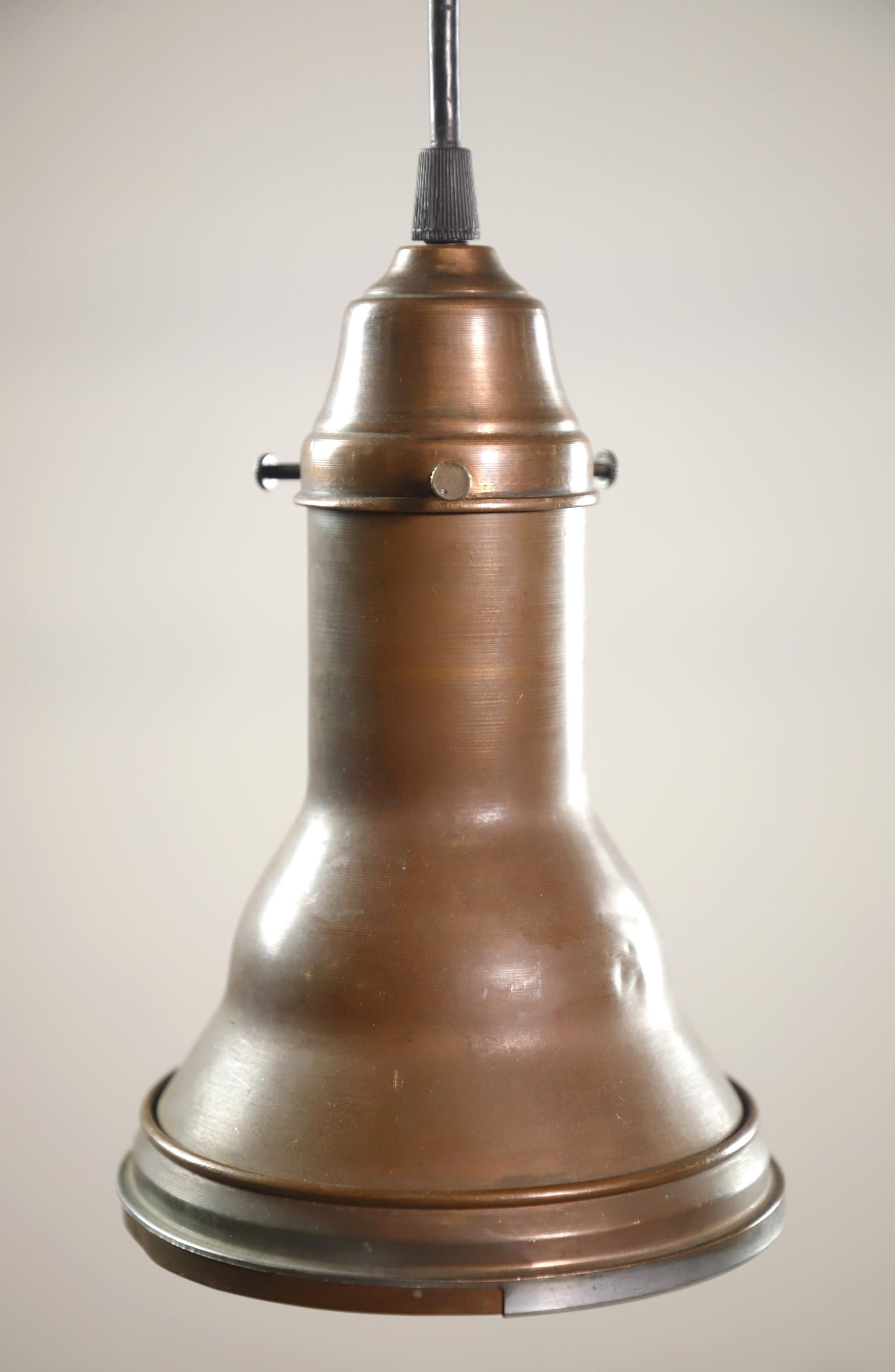 Made by Major Equipment Co., Chicago, Ill. This copper stage light has been rewired and is ready to go. This was originally in the Philadelphia Civic Center in 1929 before its renovation. Cleaned and restored. The shade has typical wear and tear