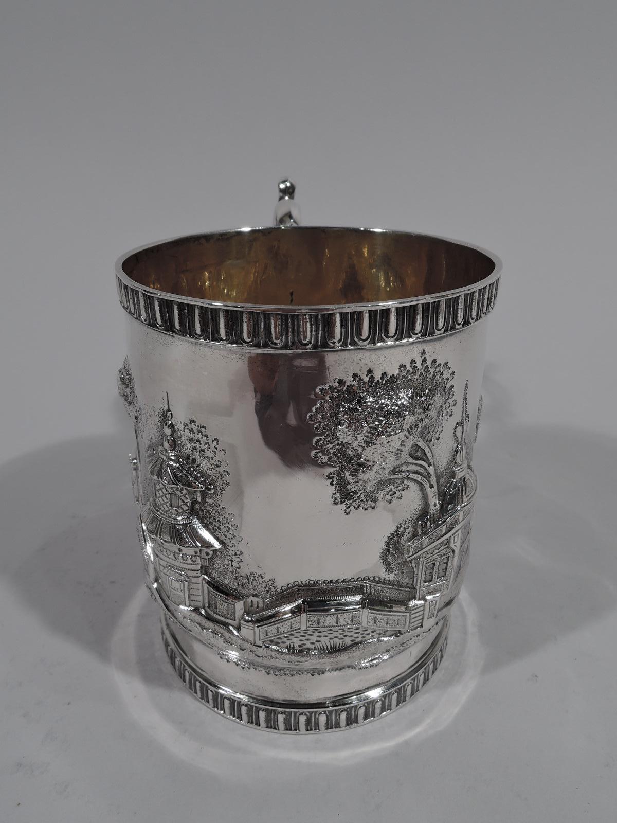 Victorian Philadelphia Coin Silver Baby Cup with Fantasy Turrets and Pagodas