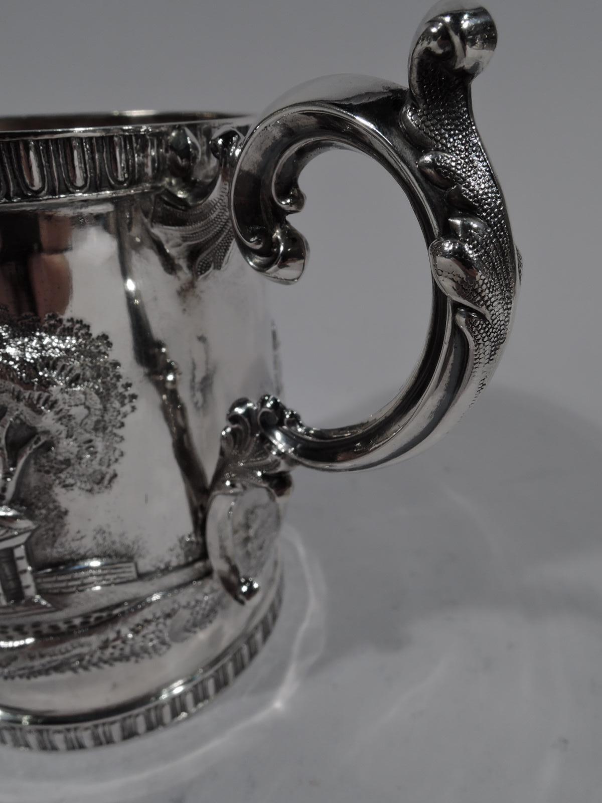 Mid-19th Century Philadelphia Coin Silver Baby Cup with Fantasy Turrets and Pagodas