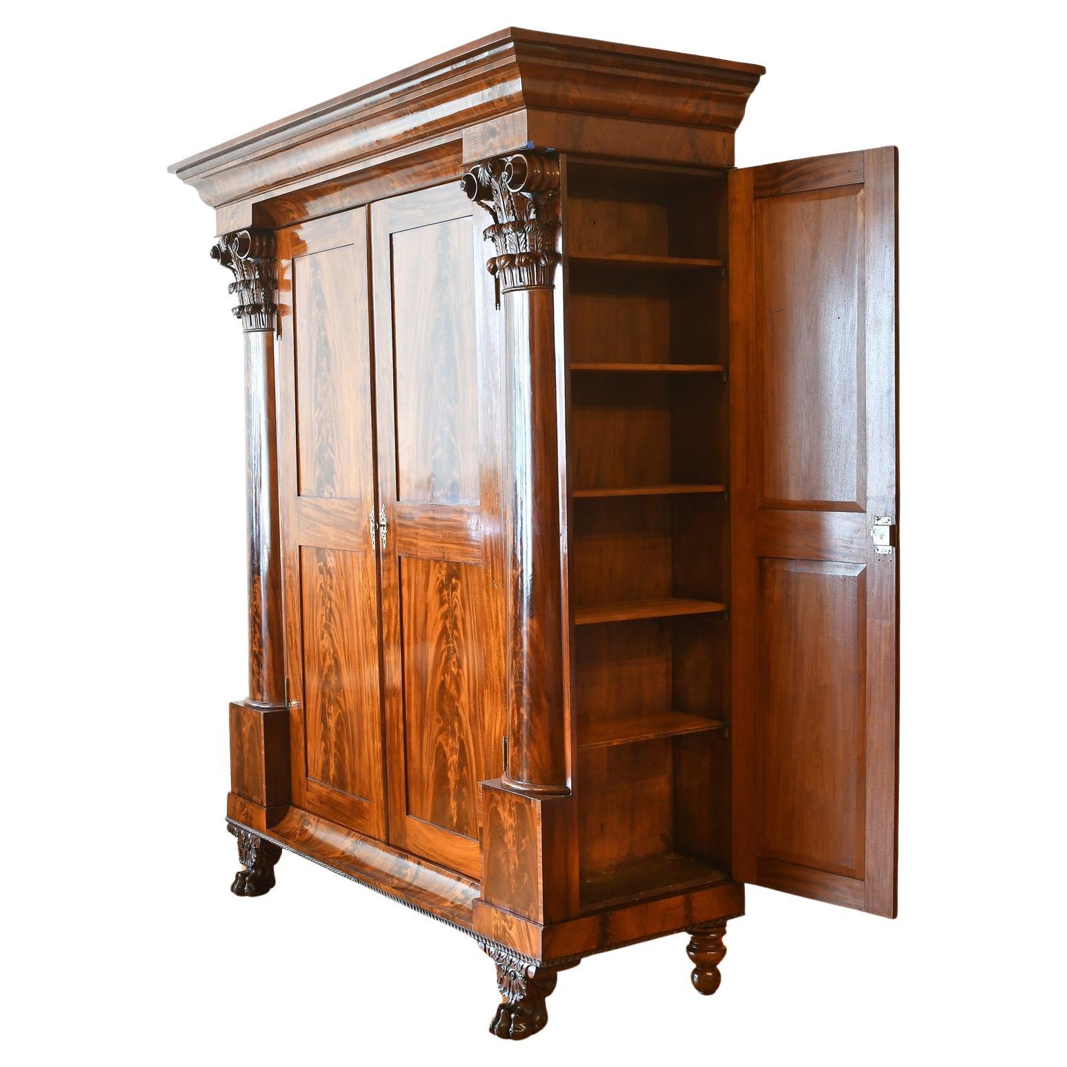 Polished Philadelphia Federal Wardrobe / Armoire in West Indies Mahogany c. !820 For Sale