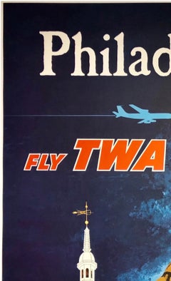 PHILADELPHIA - FLY TWA Authentic Original Vintage Airline Travel Poster 1960s