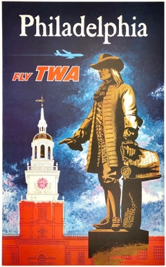 PHILADELPHIA - FLY TWA Authentic Original Vintage Airline Travel Poster 1960s