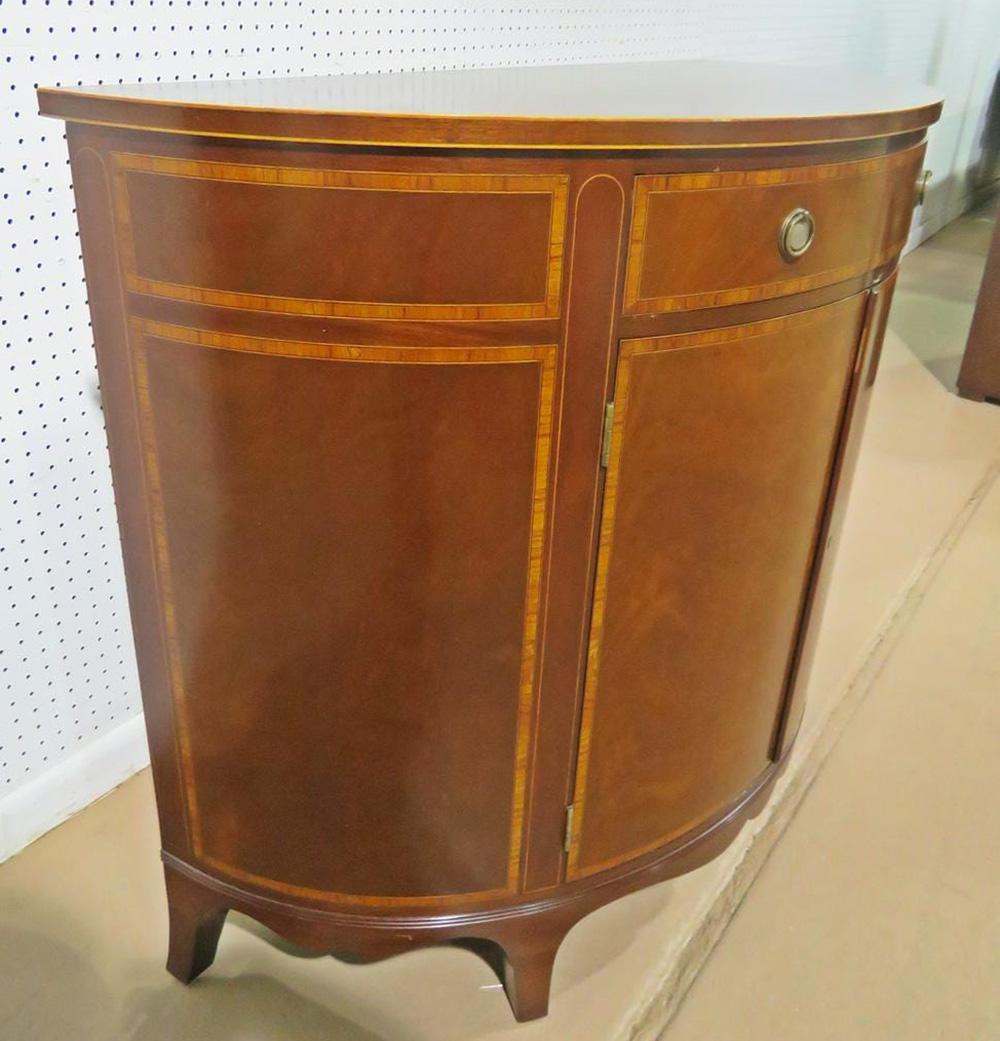 Mid-20th Century Philadelphia Made Satinwood Banded Sheraton Style Mahogany Demilune Buffet