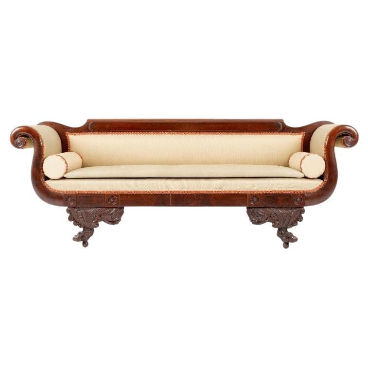 Philadelphia Neoclassic Upholstered Mahogany Sofa, 1830 For Sale