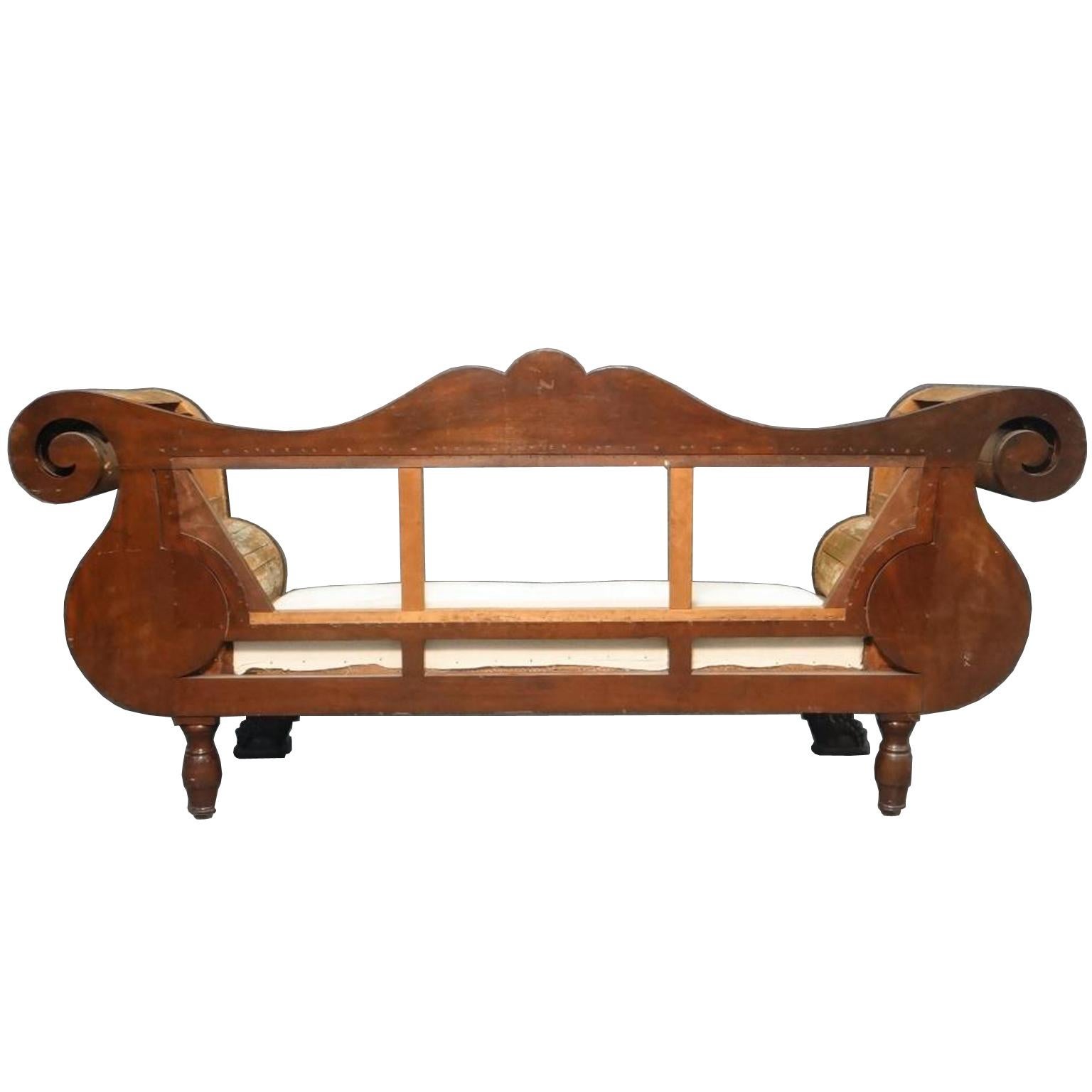 Hand-Carved Philadelphia Neoclassical Empire Sofa, Attributable to Joseph Barry, circa 1830 For Sale