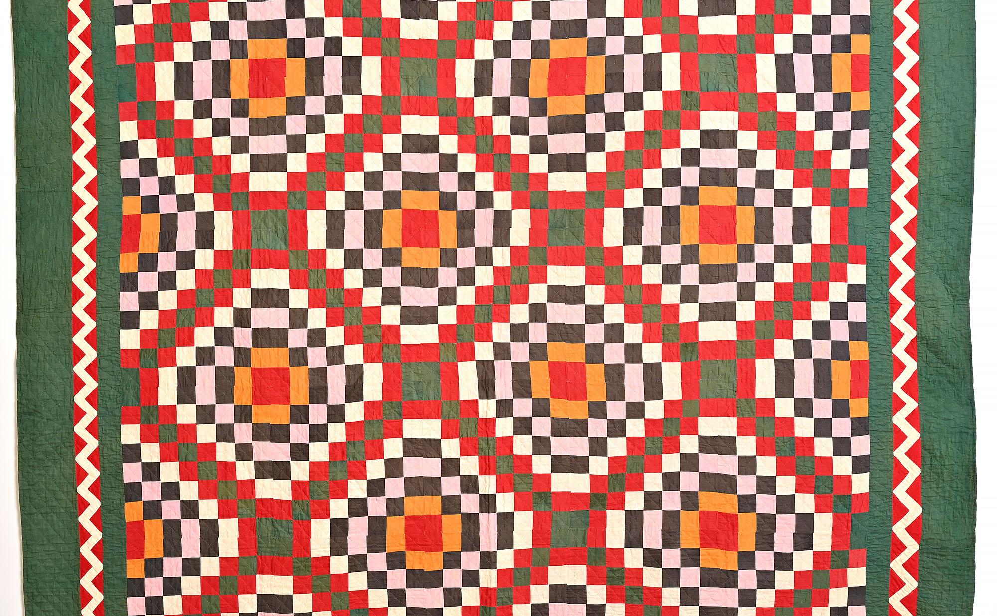 This maker of this Philadelphia Pavement quilt designed it some 100 years before the Op Art movement came into being. Somehow, in the tiny, remote village of Bowmansville, Pennsylvania in Lancaster County, she had a vision of what was to come. She