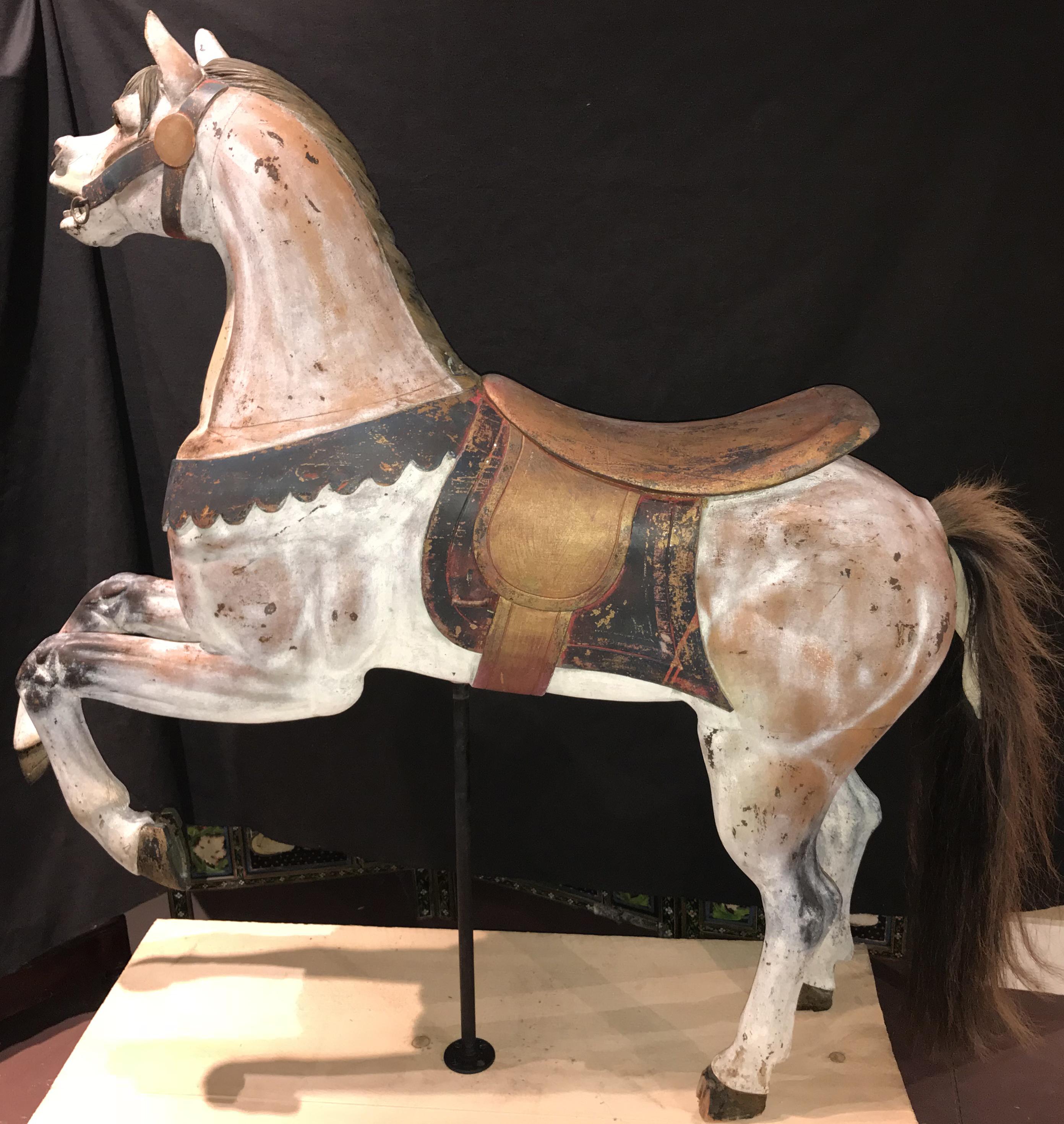 Philadelphia Toboggan Co Polychrome Carved Wooden Carousel Horse In Good Condition In Milford, NH