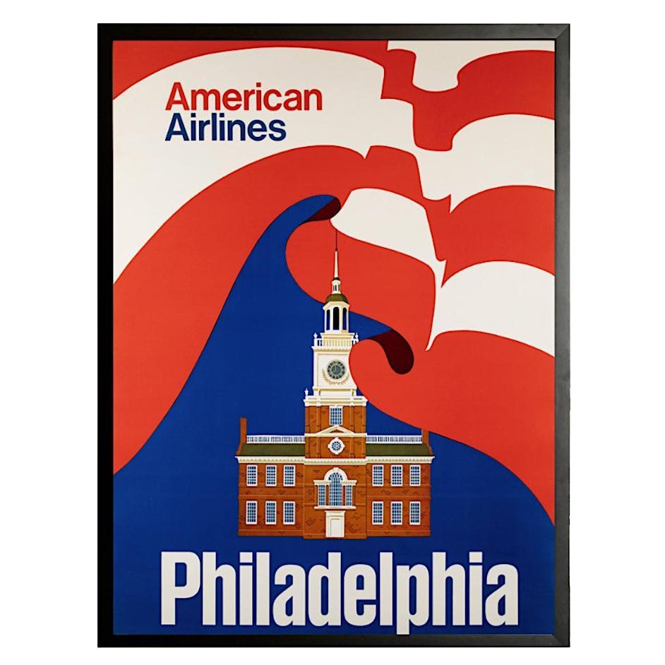"Philadelphie" Affiche de voyage vintage d'American Airlines, vers les années 1960 en vente