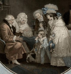 Le Compliment & Les Bouquets, pair French aquatints by Debucourt , 1787 and 1788