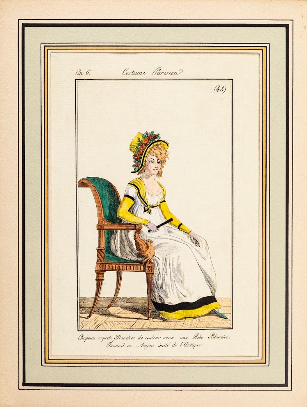 Philibert-Louis Debucourt Figurative Print - Costume Parisien - Model n. 48 - From Modes et Manières du jour à Paris...