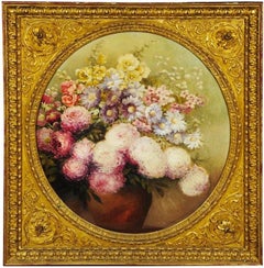 Stoneware Vase of Mixed Flowers, Large British Impressionist Oil Painting