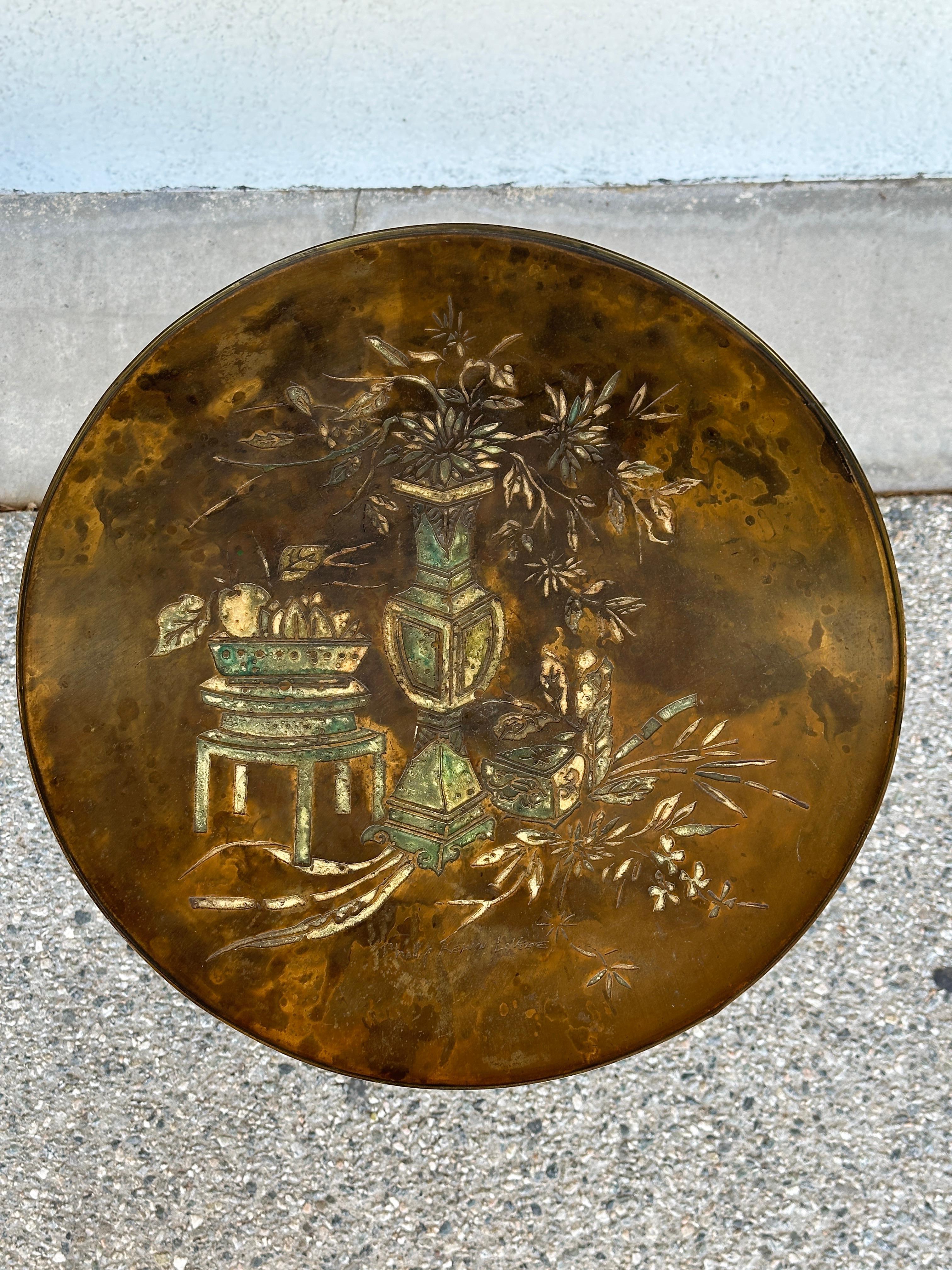 Philip and Kelvin Laverne Acid Etched Floral Design Table In Good Condition For Sale In Palm Springs, CA