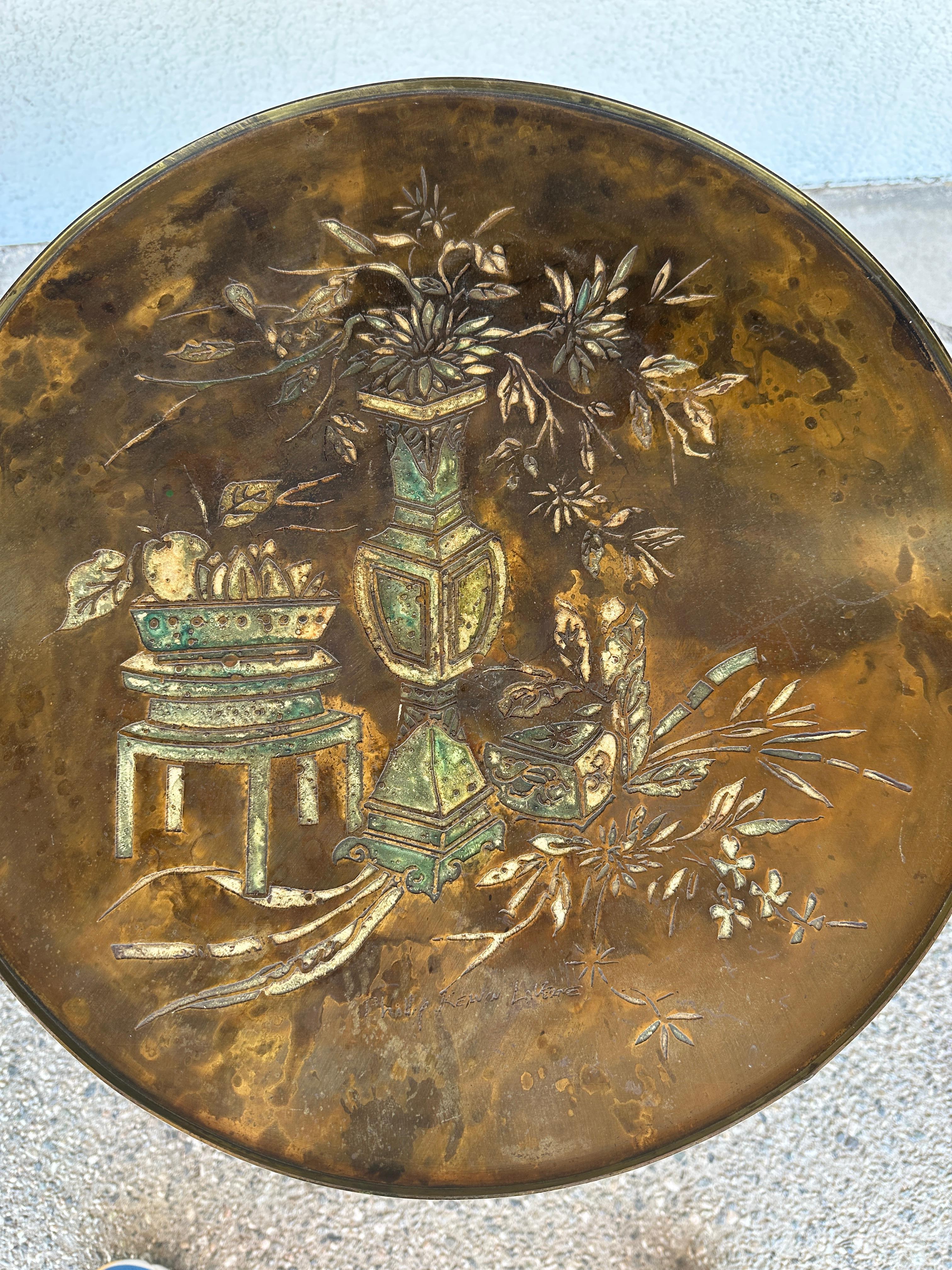 Mid-20th Century Philip and Kelvin Laverne Acid Etched Floral Design Table For Sale