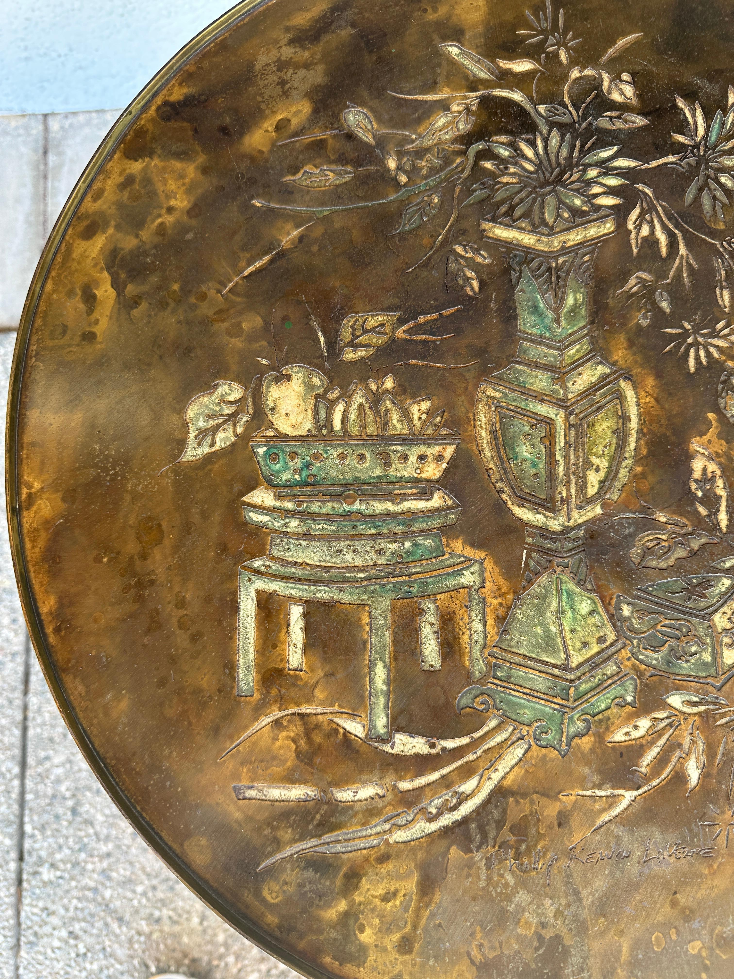 Philip and Kelvin Laverne Acid Etched Floral Design Table For Sale 1