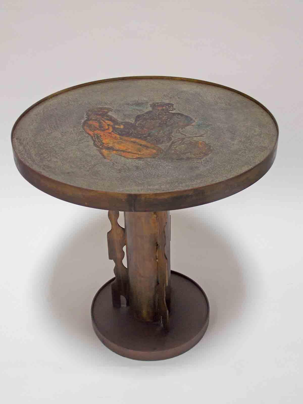 Acid-etched and patinated bronze table
Signed.
  