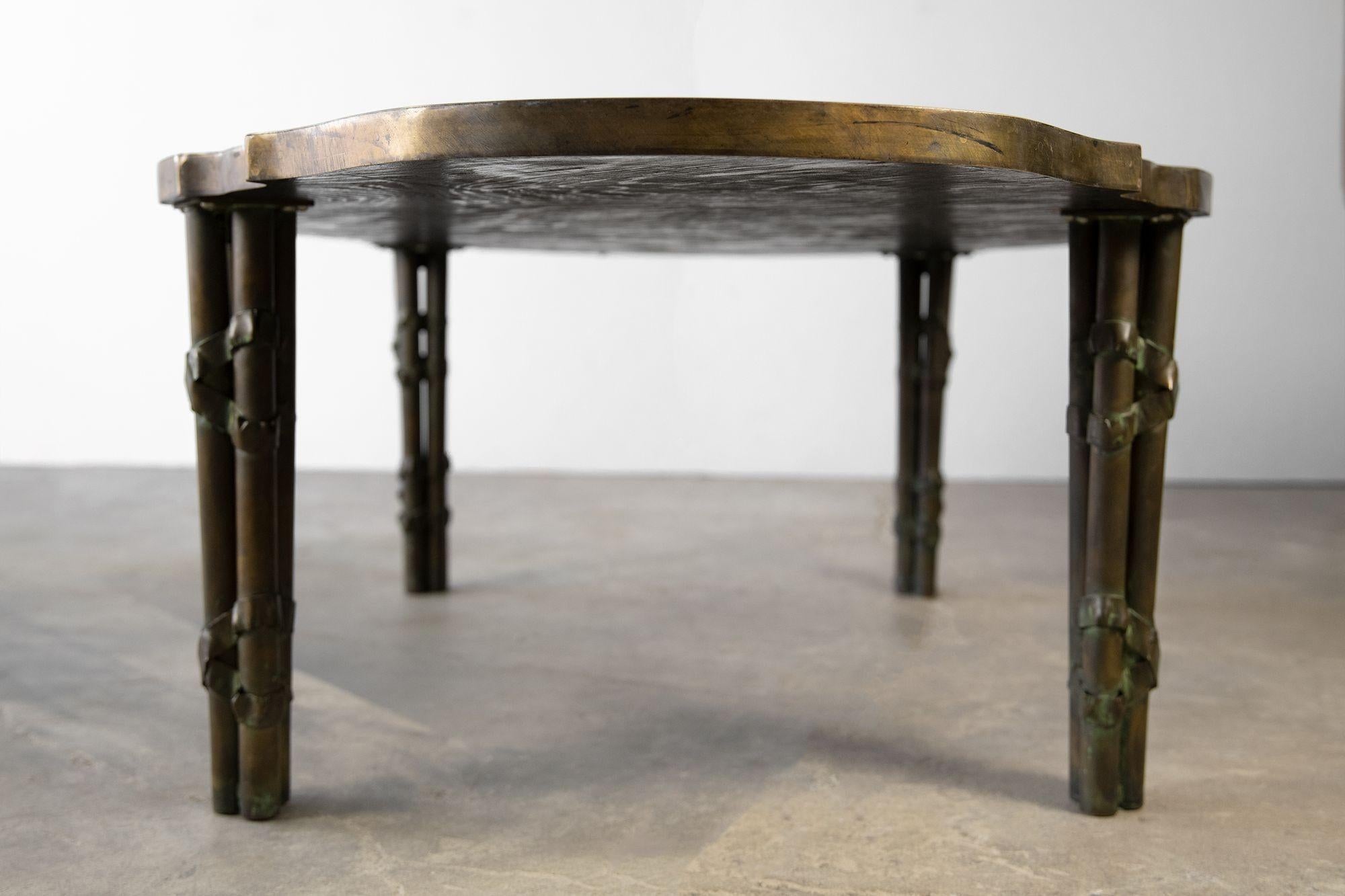 Mid-Century Modern Philip And Kelvin Laverne Boucher Coffee Table in Patinated Bronze, 1960s