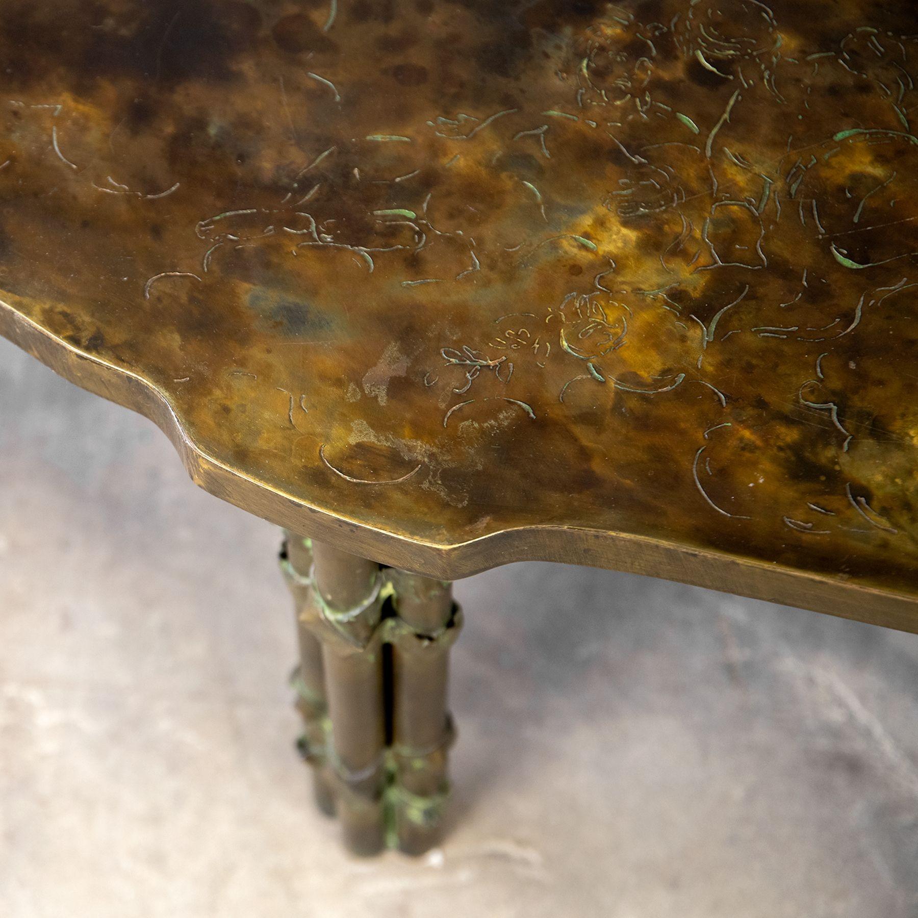 Etched Philip And Kelvin Laverne Boucher Coffee Table in Patinated Bronze, 1960s