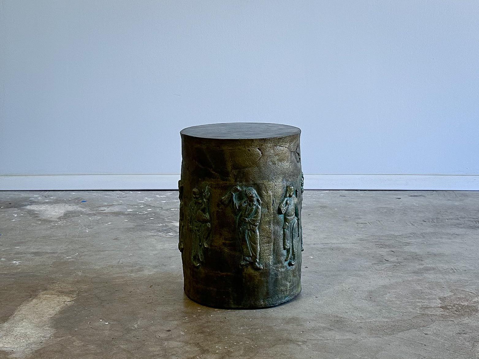Hand-Crafted Philip and Kelvin Laverne Bronze Figural Side or End Table, Signed For Sale