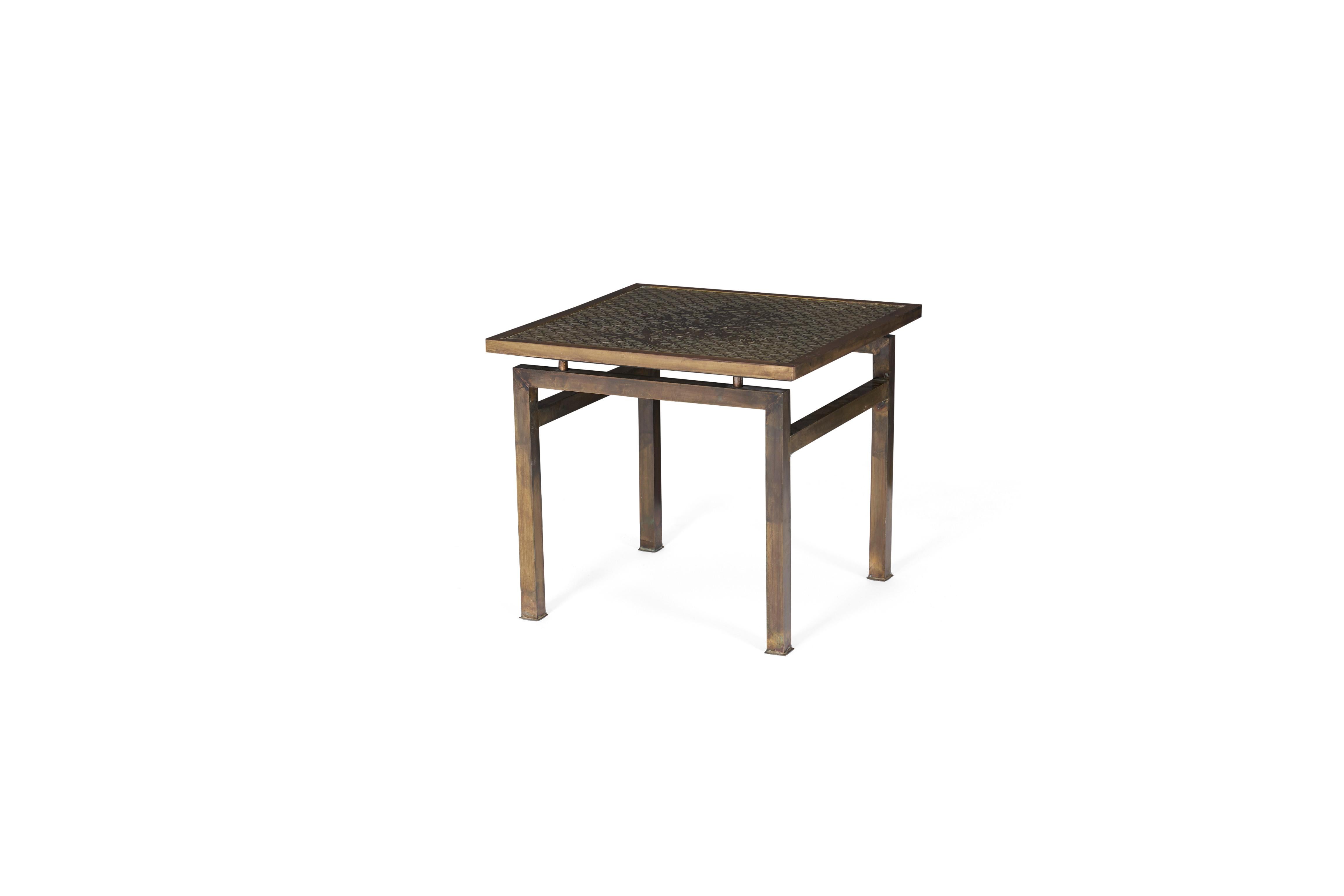 Philip and Kelvin LaVerne Bronze Kuan Su Side Table In Good Condition In Chicago, IL