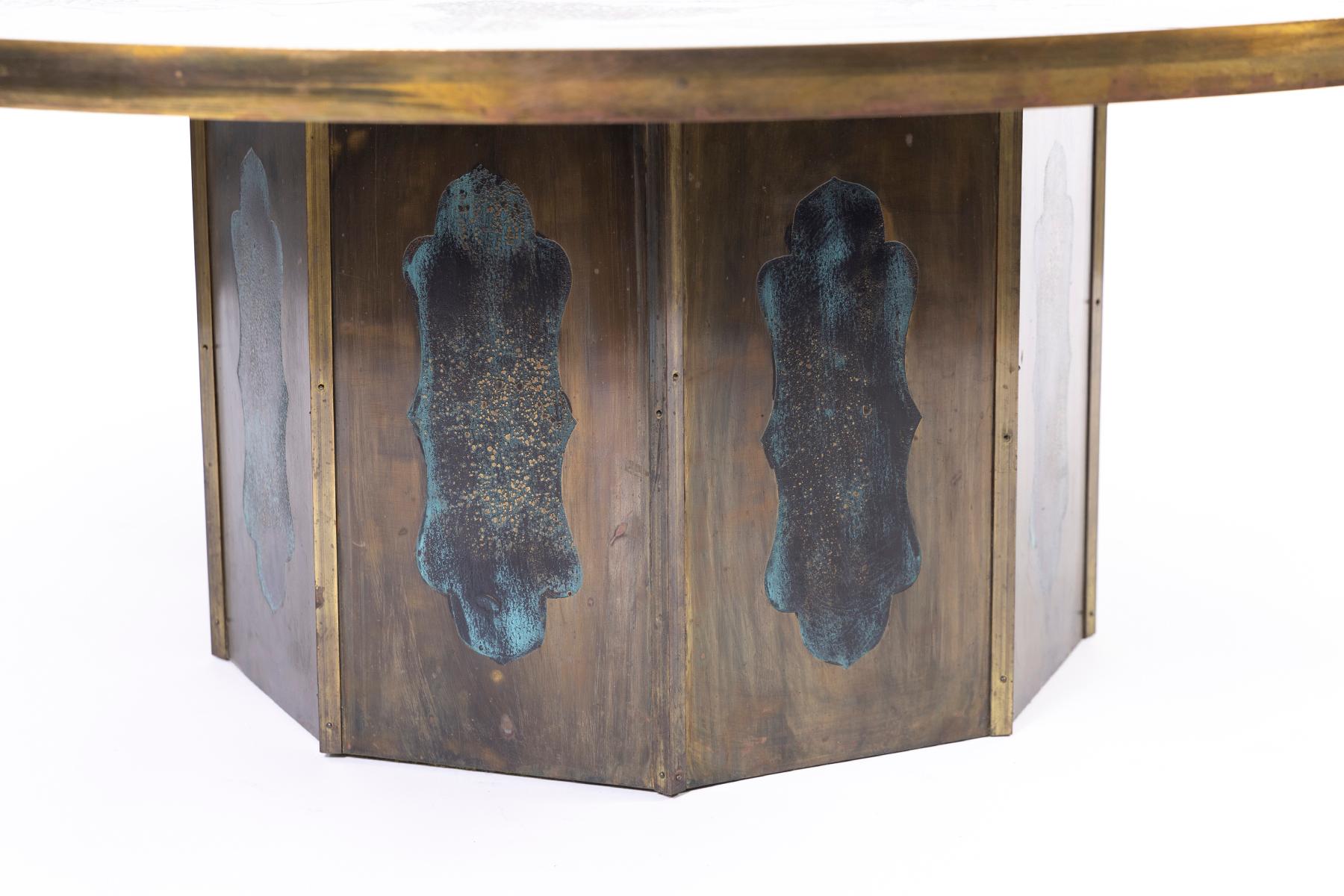 Mid-Century Modern Table ronde LaVerne en étain bronze et laiton en vente