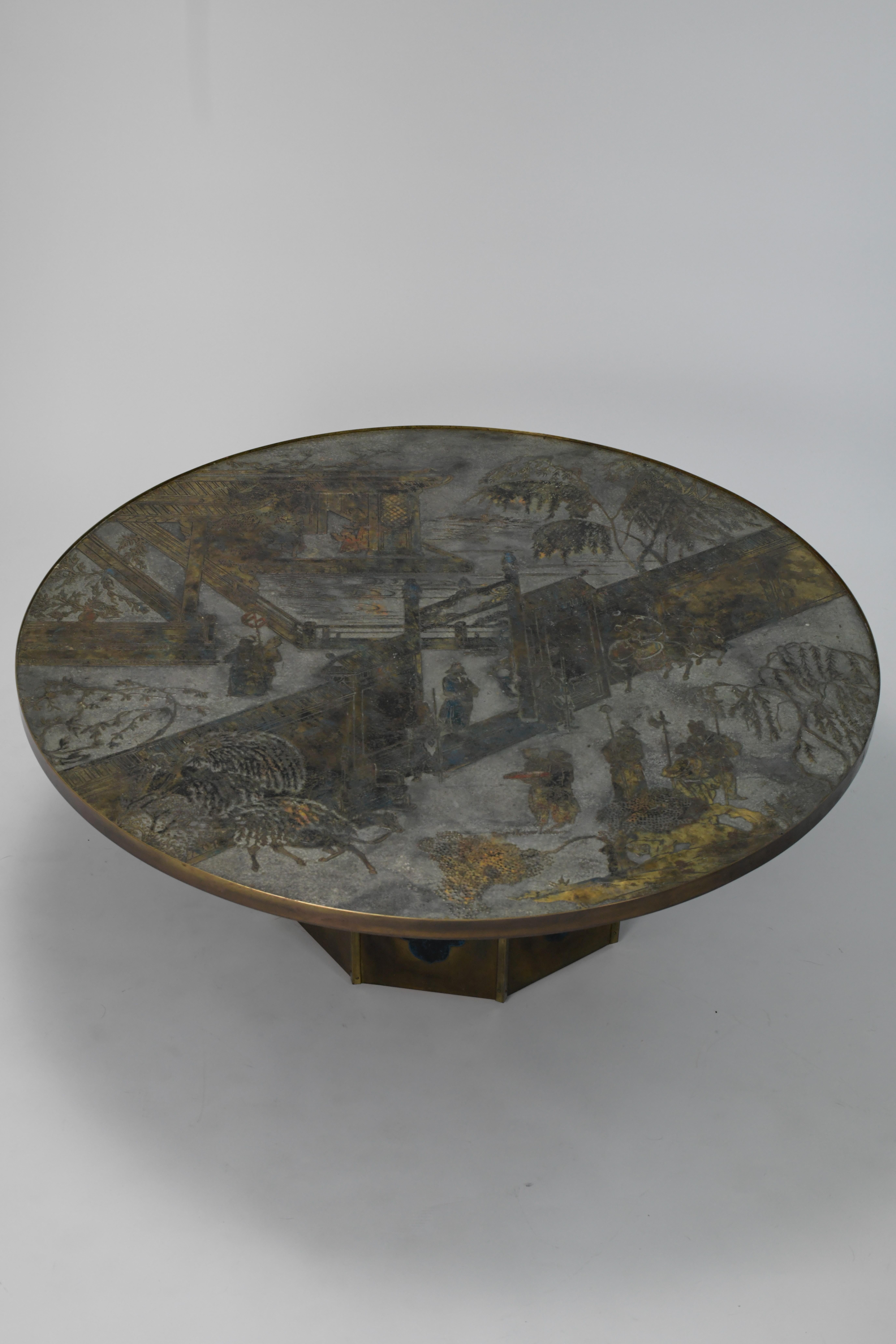 Beautiful 1960s Philip and Kelvin LaVerne Chan coffee table. This table from the iconic father & son duo is in great vintage condition and has a really nice age appropriate patina with some beautiful coloring on the table top. It's guaranteed to