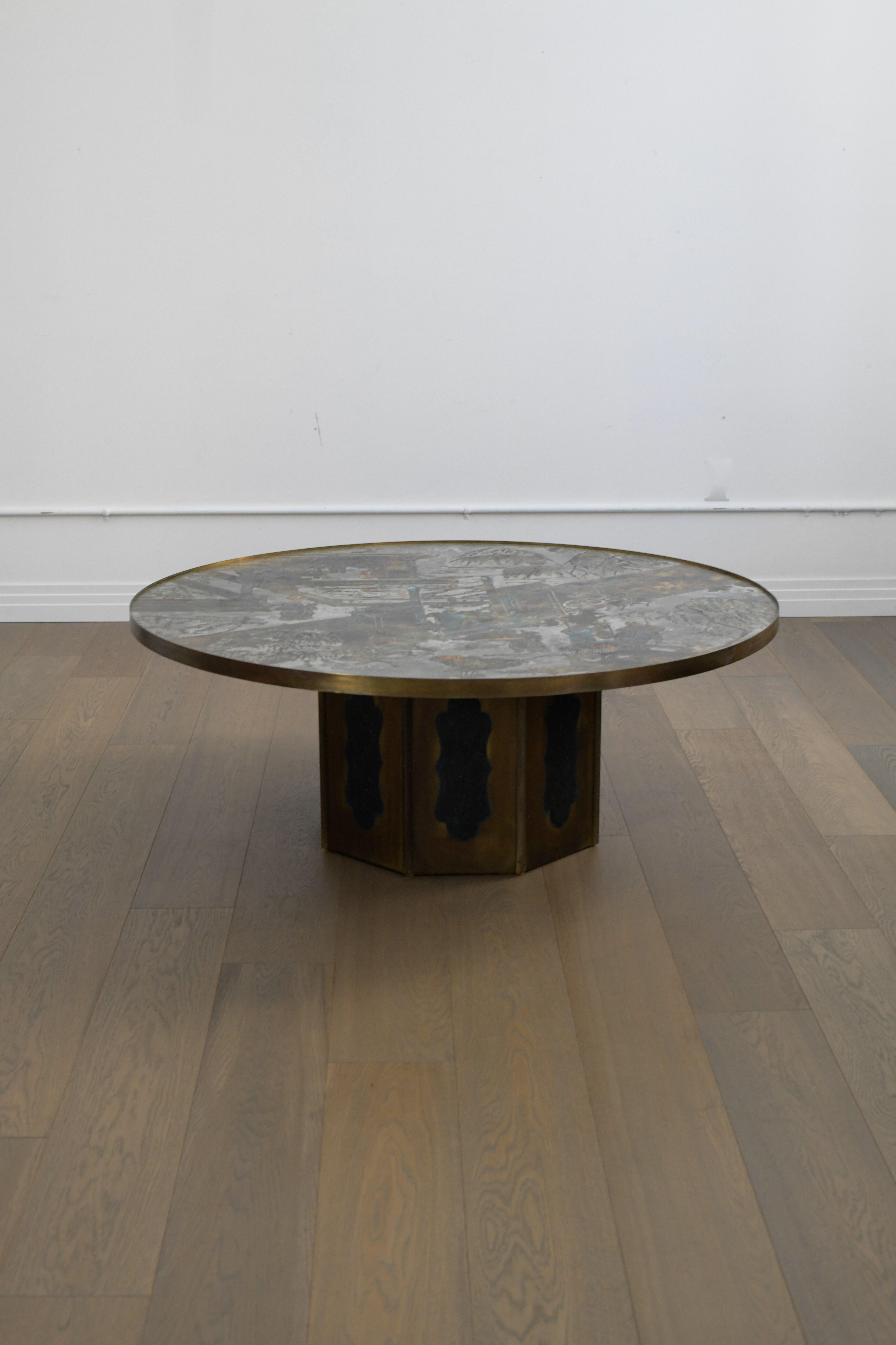 Etched Philip and Kelvin Laverne Chan Coffee Table  For Sale