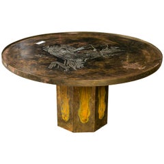 Philip and Kelvin LaVerne Chan Coffee Table Patinated Enameled Bronze and Pewter
