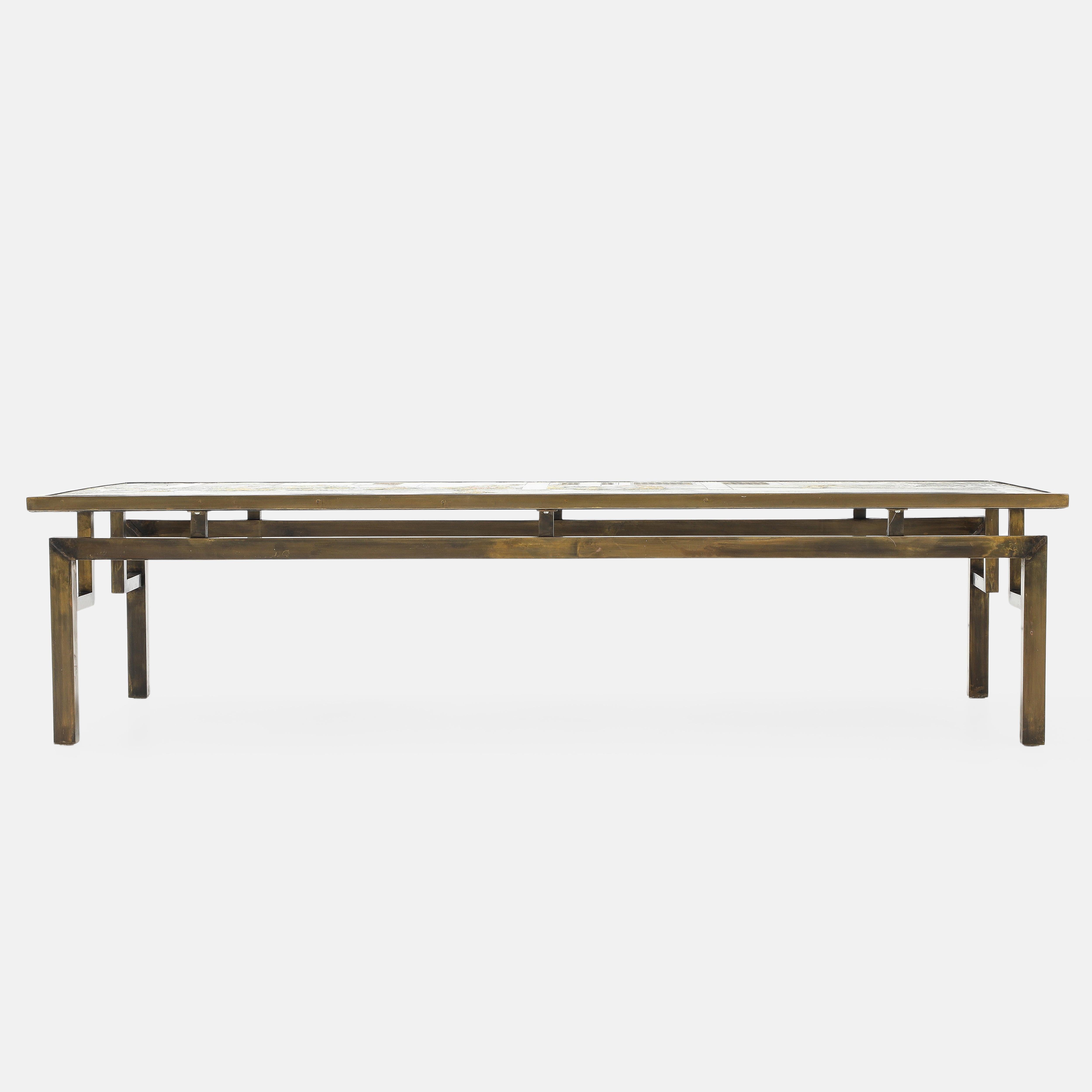 Mid-Century Modern Philip and Kelvin LaVerne Chin Ying Rectangular Coffee Table in Bronze For Sale