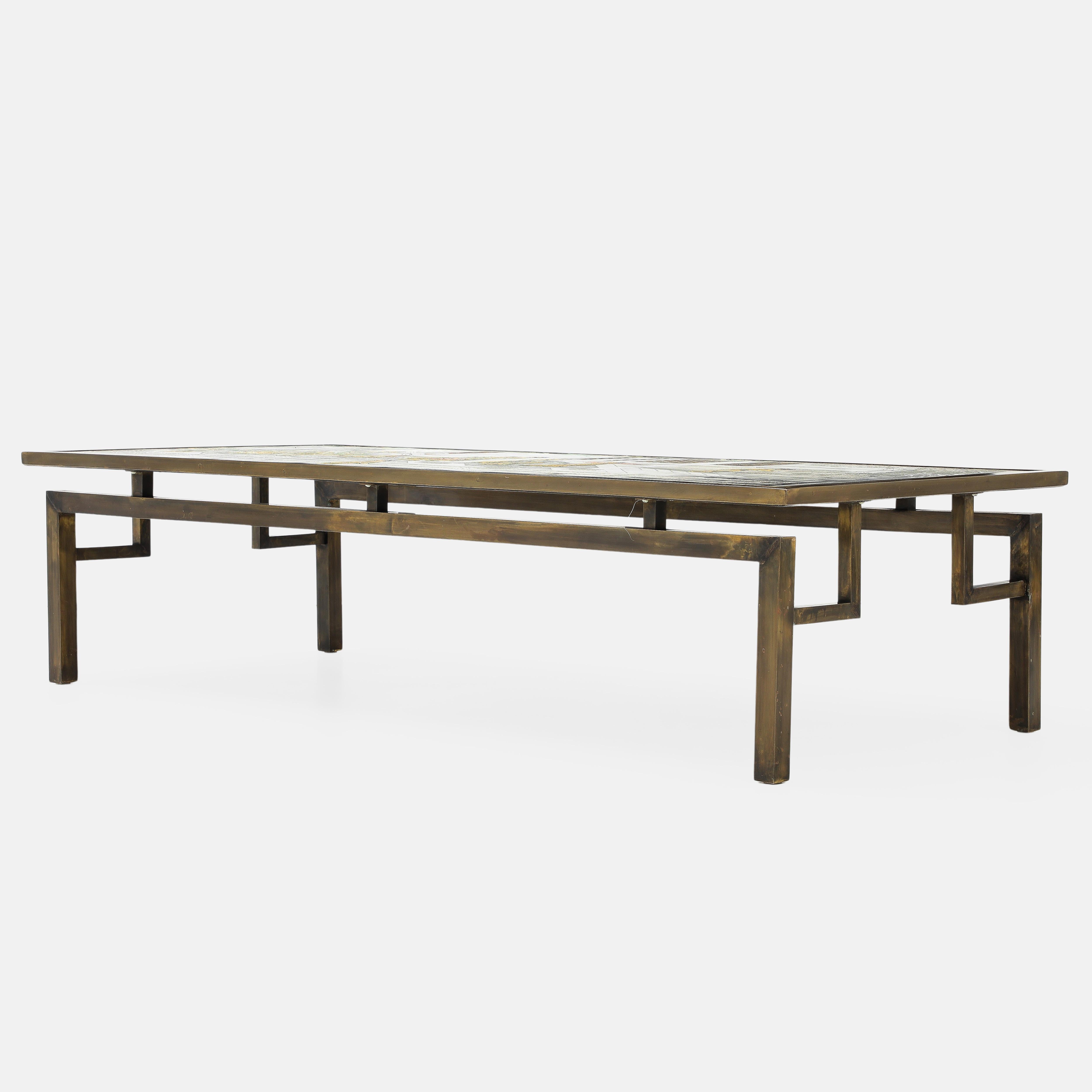 Hand-Crafted Philip and Kelvin LaVerne Chin Ying Rectangular Coffee Table in Bronze For Sale