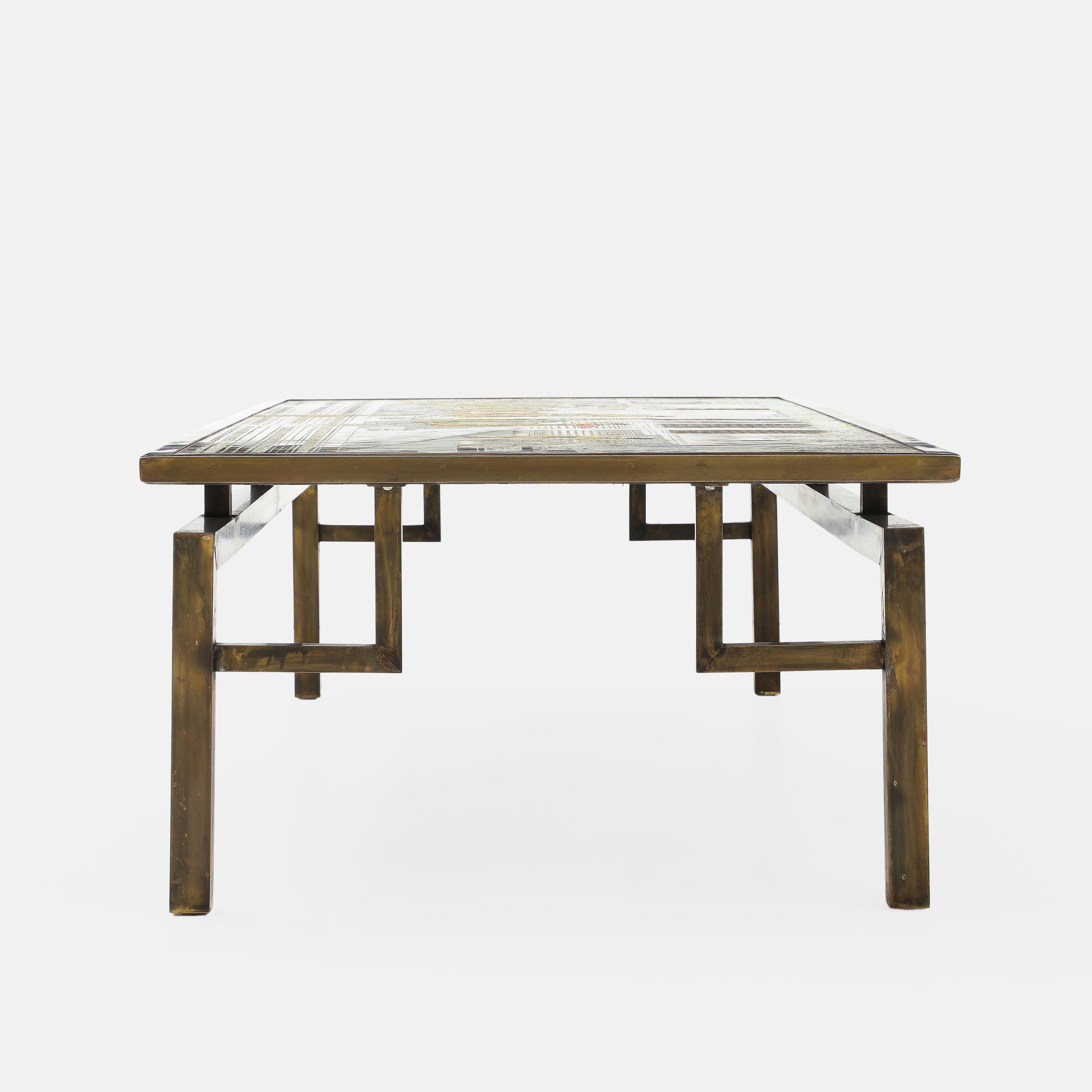 Mid-20th Century Philip and Kelvin LaVerne Chin Ying Rectangular Coffee Table in Bronze For Sale
