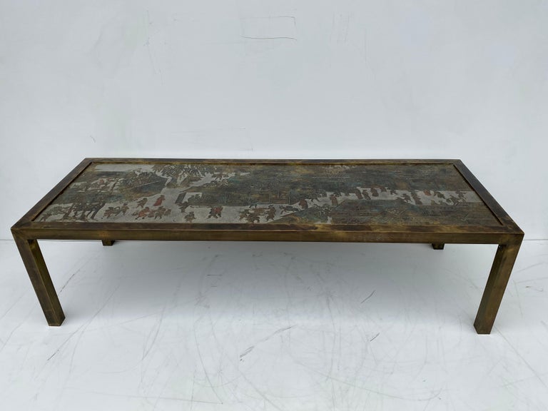 Philip and Kelvin LaVerne coffee table in etched bronze and pewter.