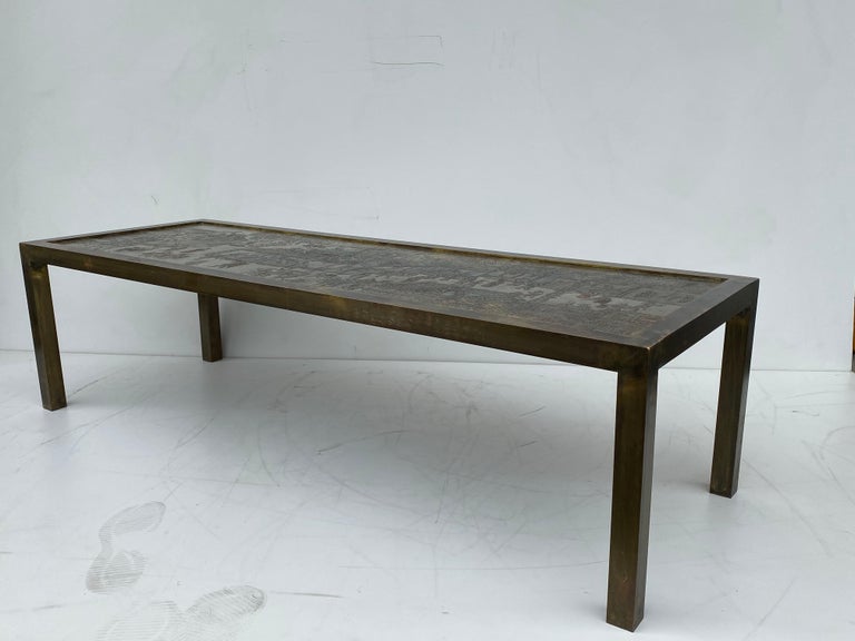 Mid-Century Modern Philip and Kelvin LaVerne Coffee Table in Etched Bronze For Sale