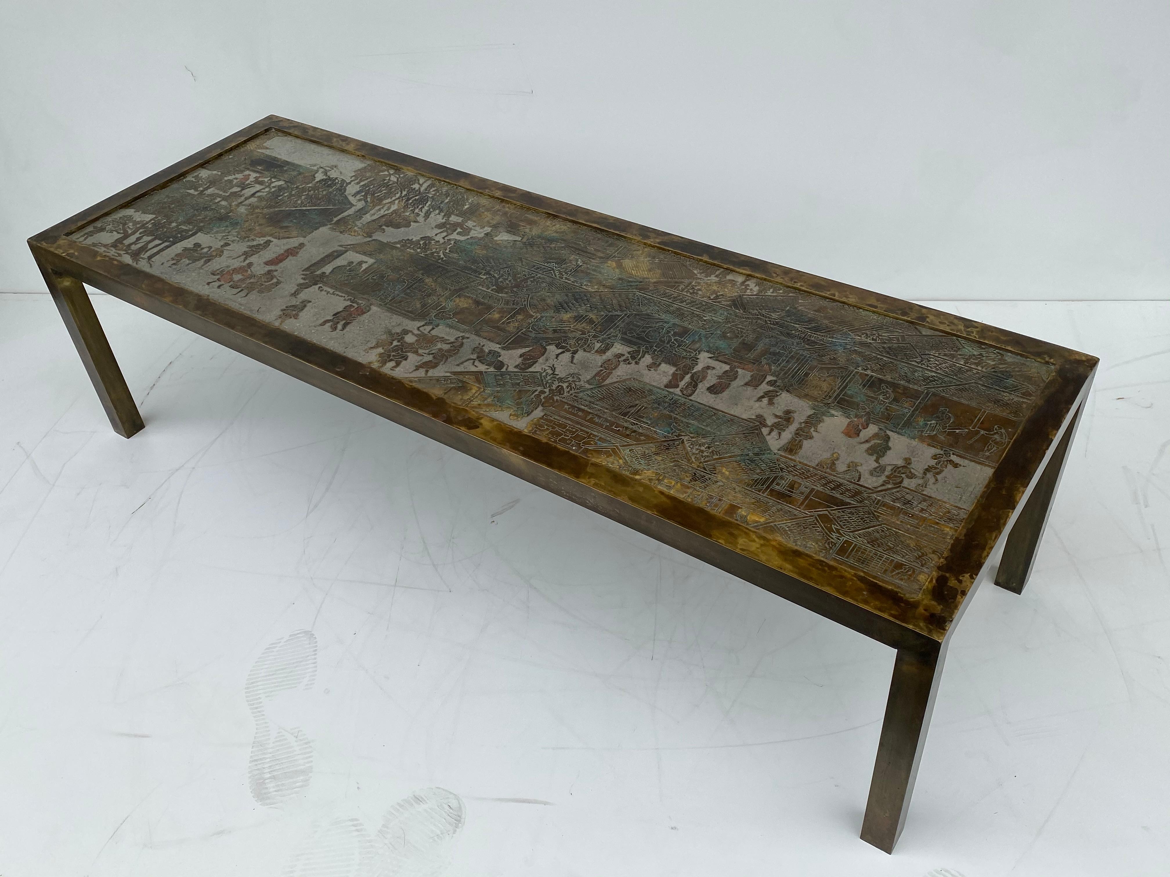 Mid-Century Modern Philip and Kelvin LaVerne Coffee Table in Etched Bronze