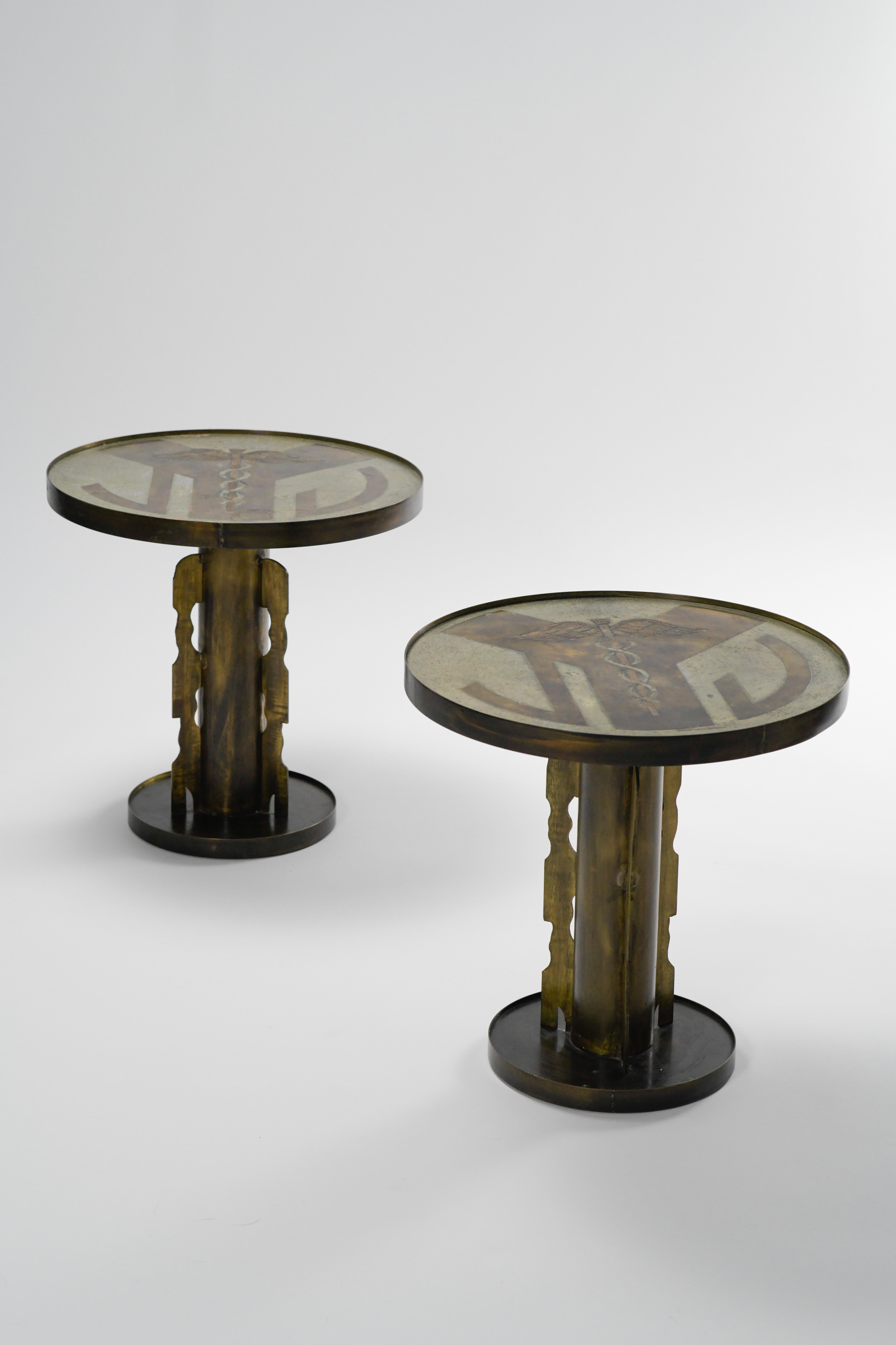 Mid-Century Modern Philip and Kelvin LaVerne Custom Etruscan Caduceus occasional tables  For Sale