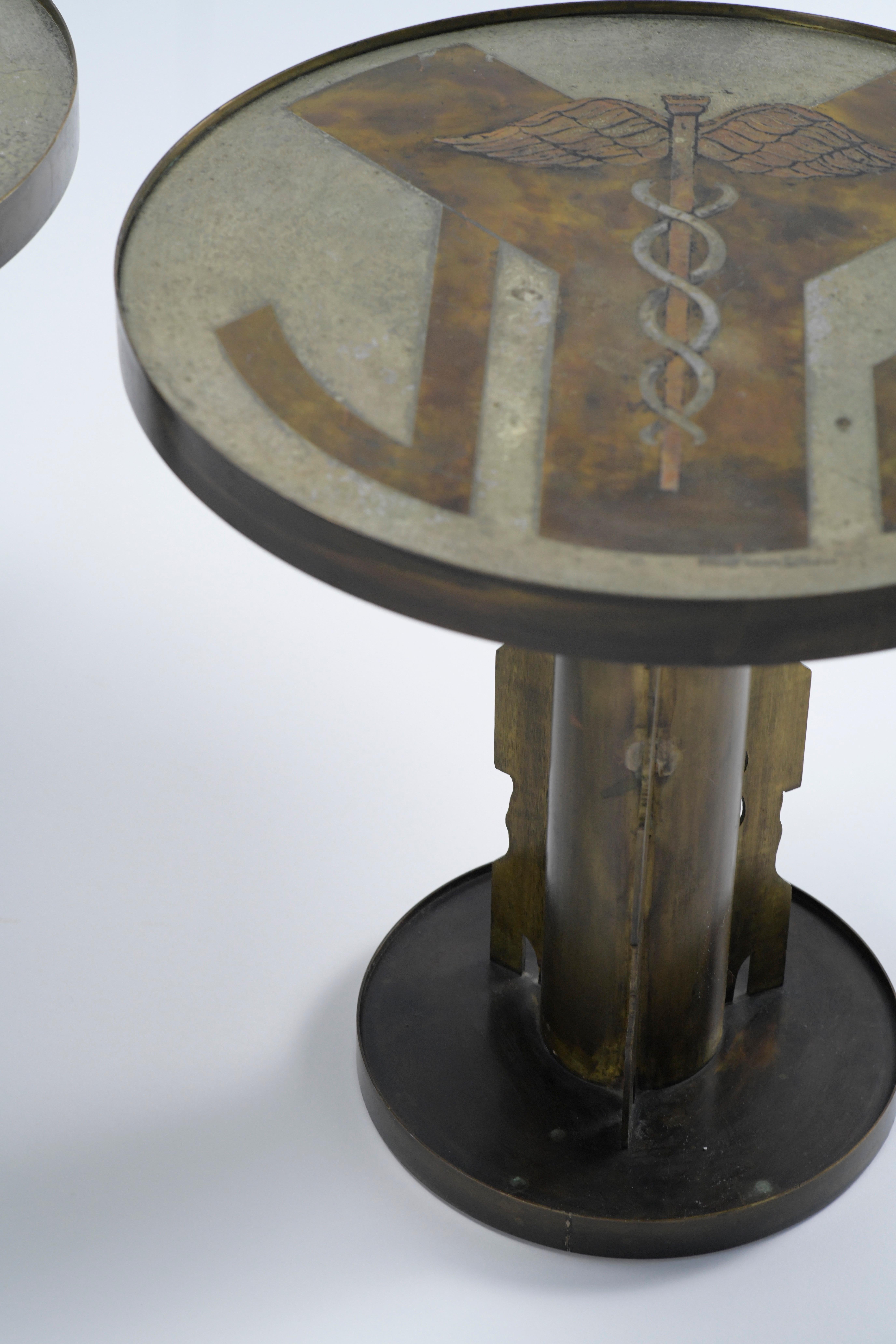 Enameled Philip and Kelvin LaVerne Custom Etruscan Caduceus occasional tables  For Sale