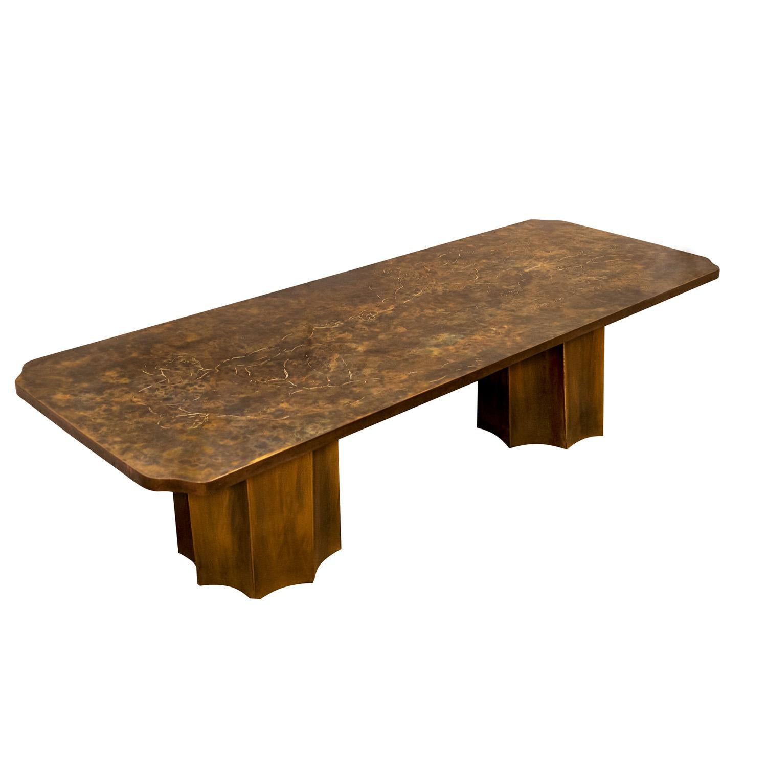 Mid-Century Modern Philip and Kelvin LaVerne Table basse gravée 