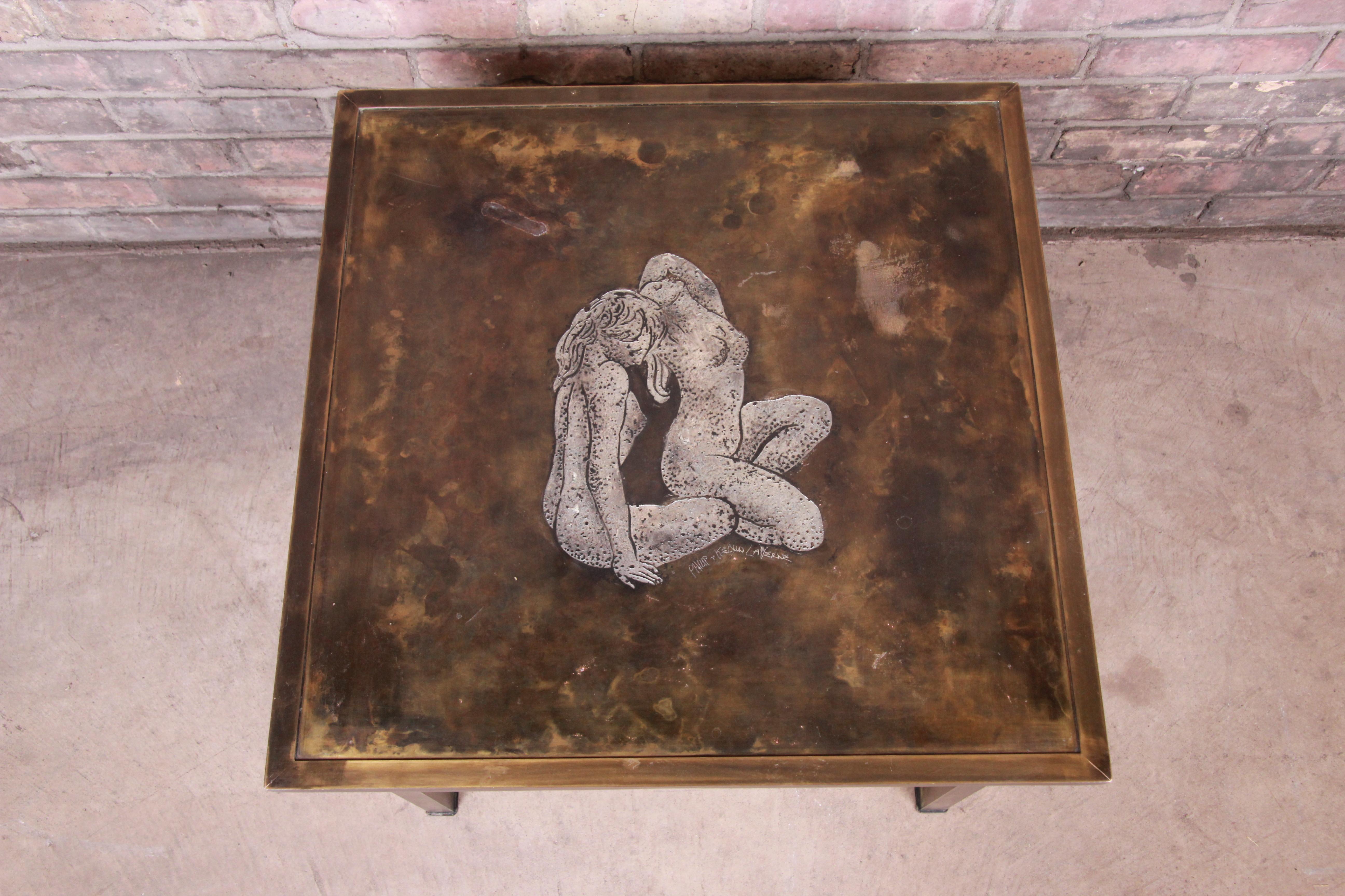 Mid-Century Modern Table Ecstasy de Philip et Kelvin LaVerne en bronze gravé avec motif de femmes nues