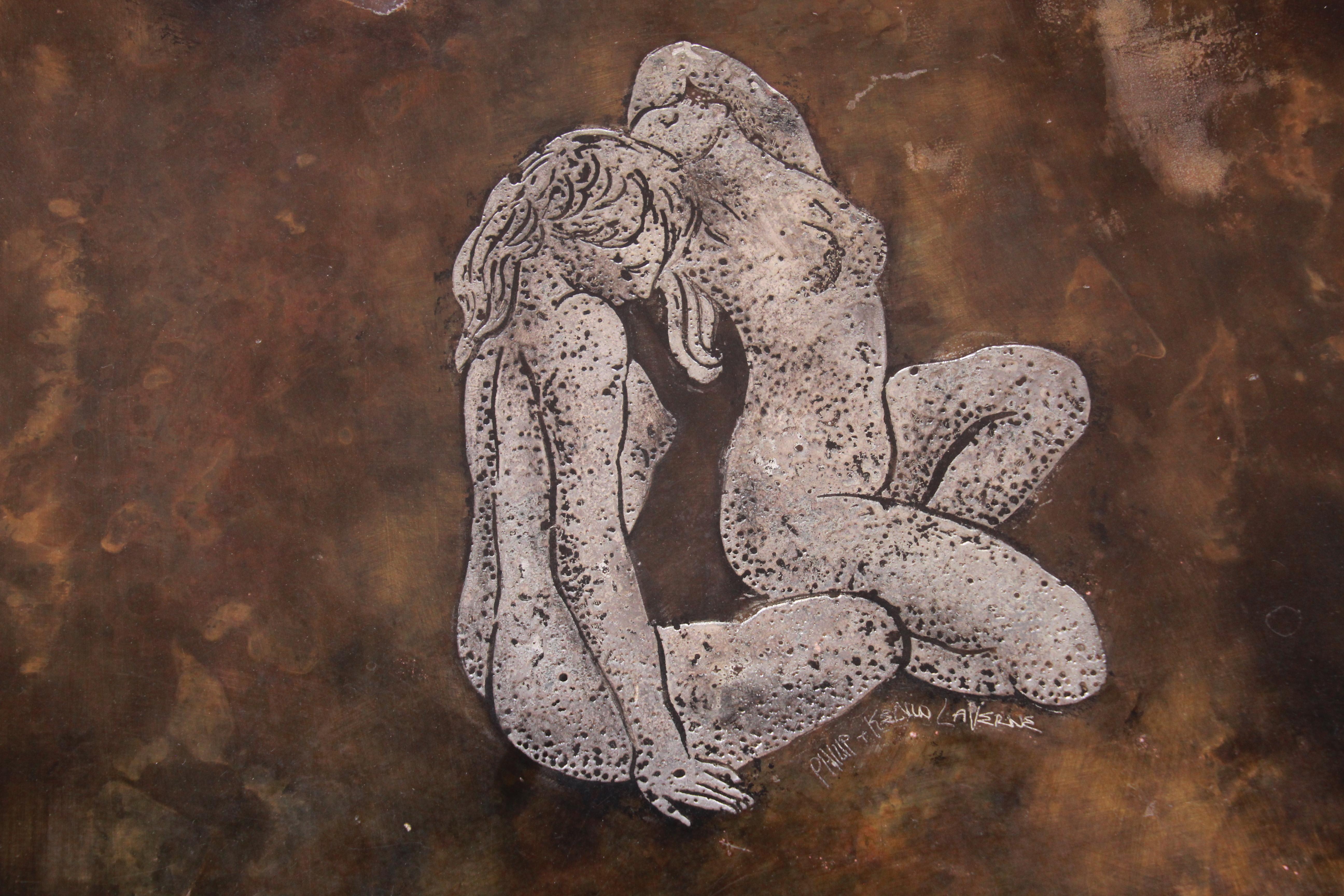 Américain Table Ecstasy de Philip et Kelvin LaVerne en bronze gravé avec motif de femmes nues