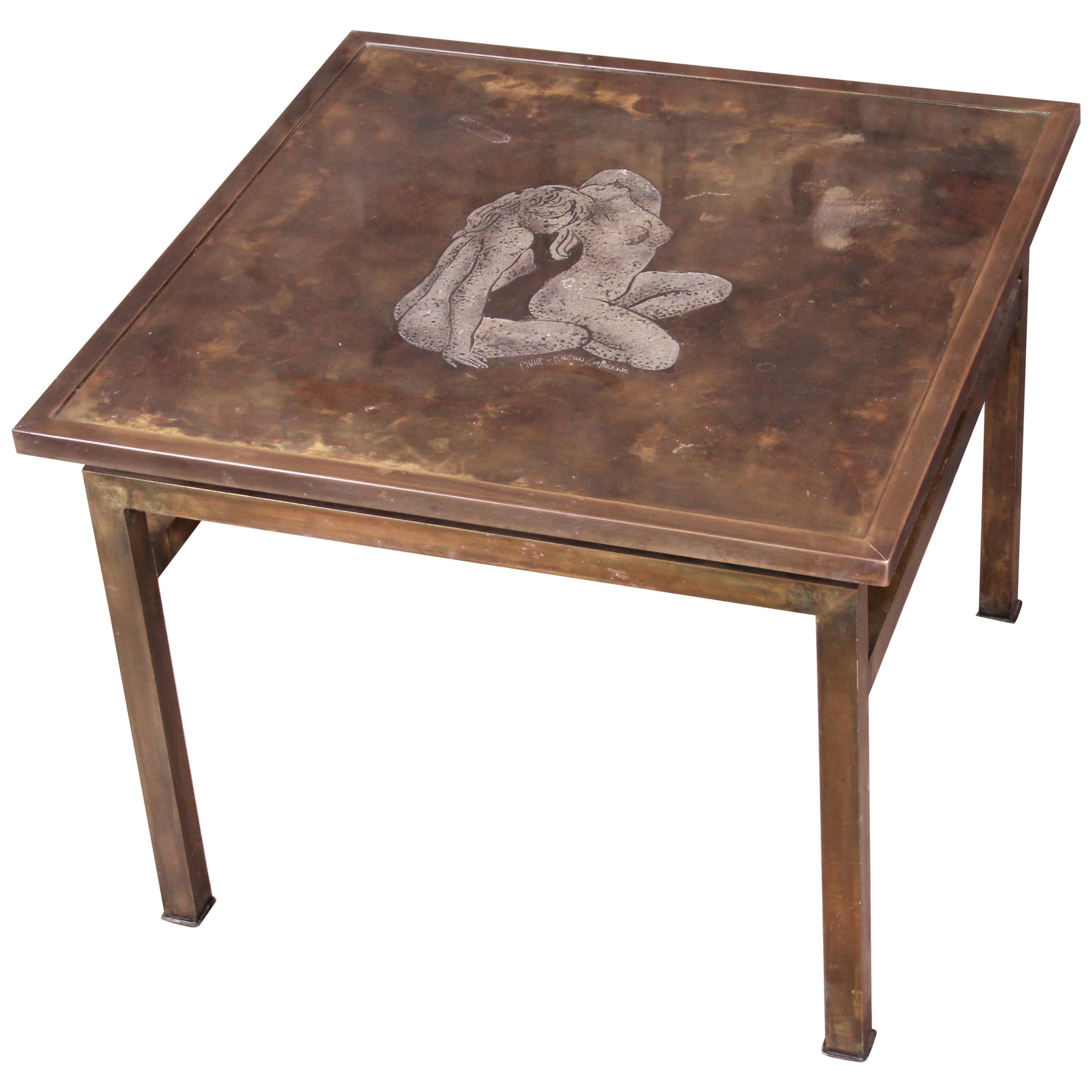 Philip and Kelvin LaVerne Etched Bronze "Ecstasy" Table with Nude Women Motif