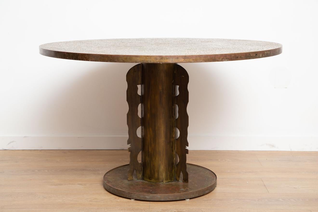Philip and Kelvin LaVerne etruscan center table, New York, circa 1960's,
Etched, patinated and polychromed bronze and pewter,
Etched signature to the base. 
Good collector's condition
Available to view in-situ in our Miami showroom.


