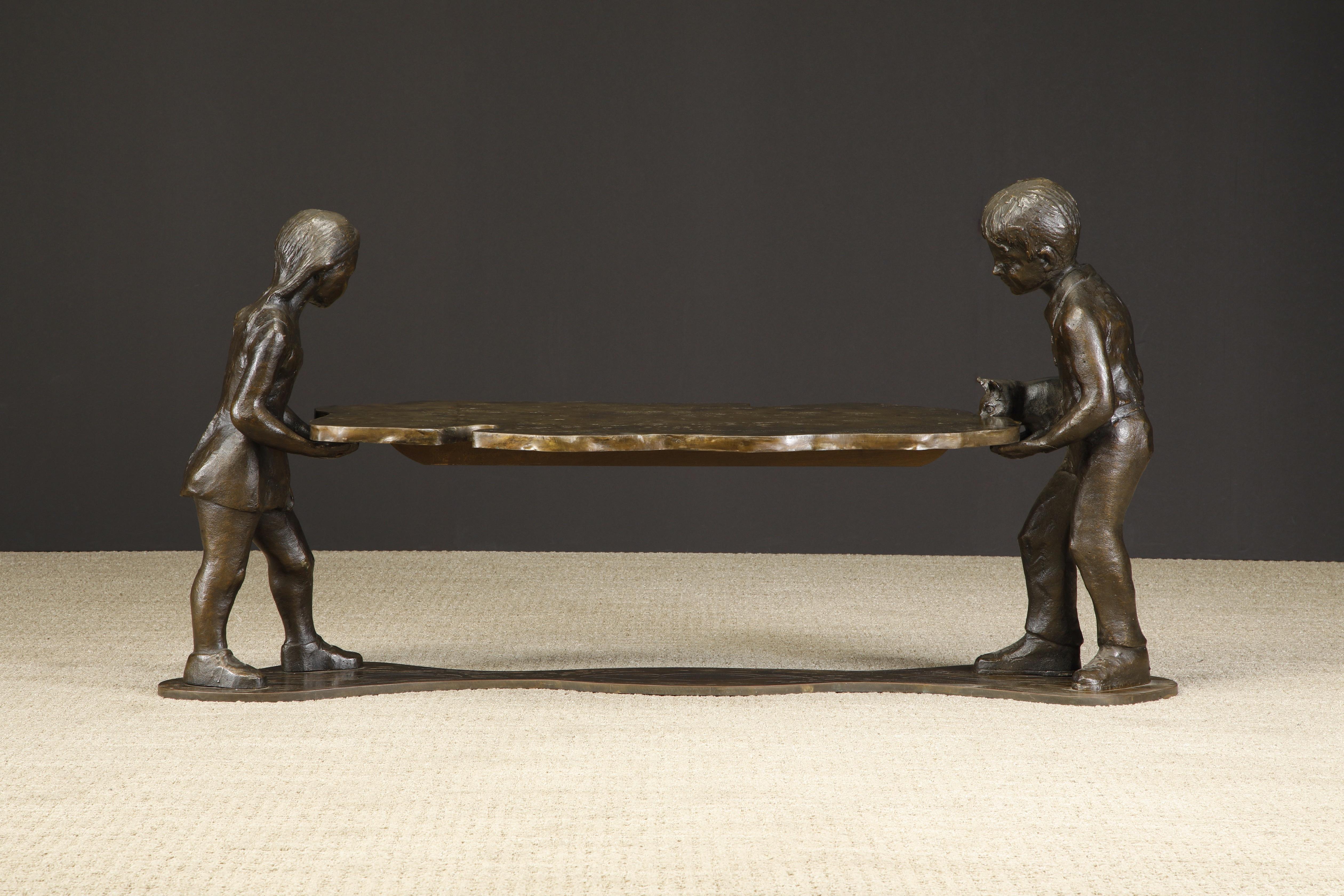 This important and documented bronze sculpture table named 
