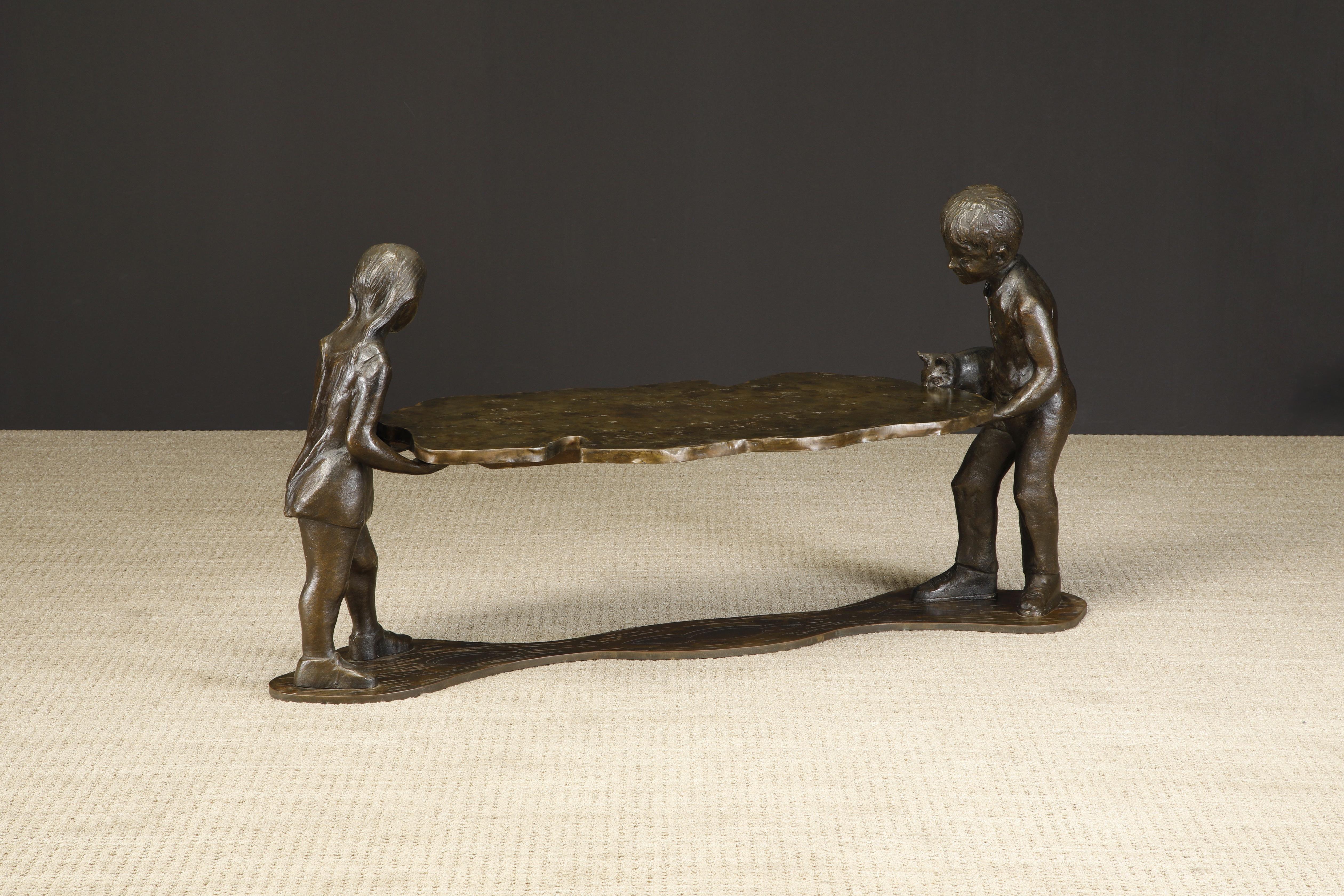 Etched Philip and Kelvin LaVerne 'Generation' Bronze Sculpture Table, c. 1964, Signed For Sale