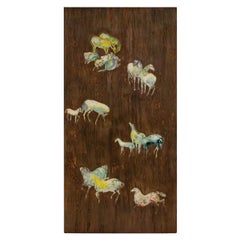 Philip and Kelvin LaVerne "Horses Plaque" with Enamel Cloisonne 1960s (Signed)