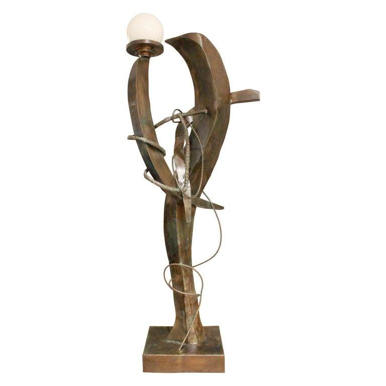One of a kind pair of illuminated sculptures in hand-brazed bronze, 
