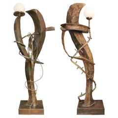 Philip and Kelvin LaVerne Illuminated Bronze Sculpture Floor Lamps, circa 1970